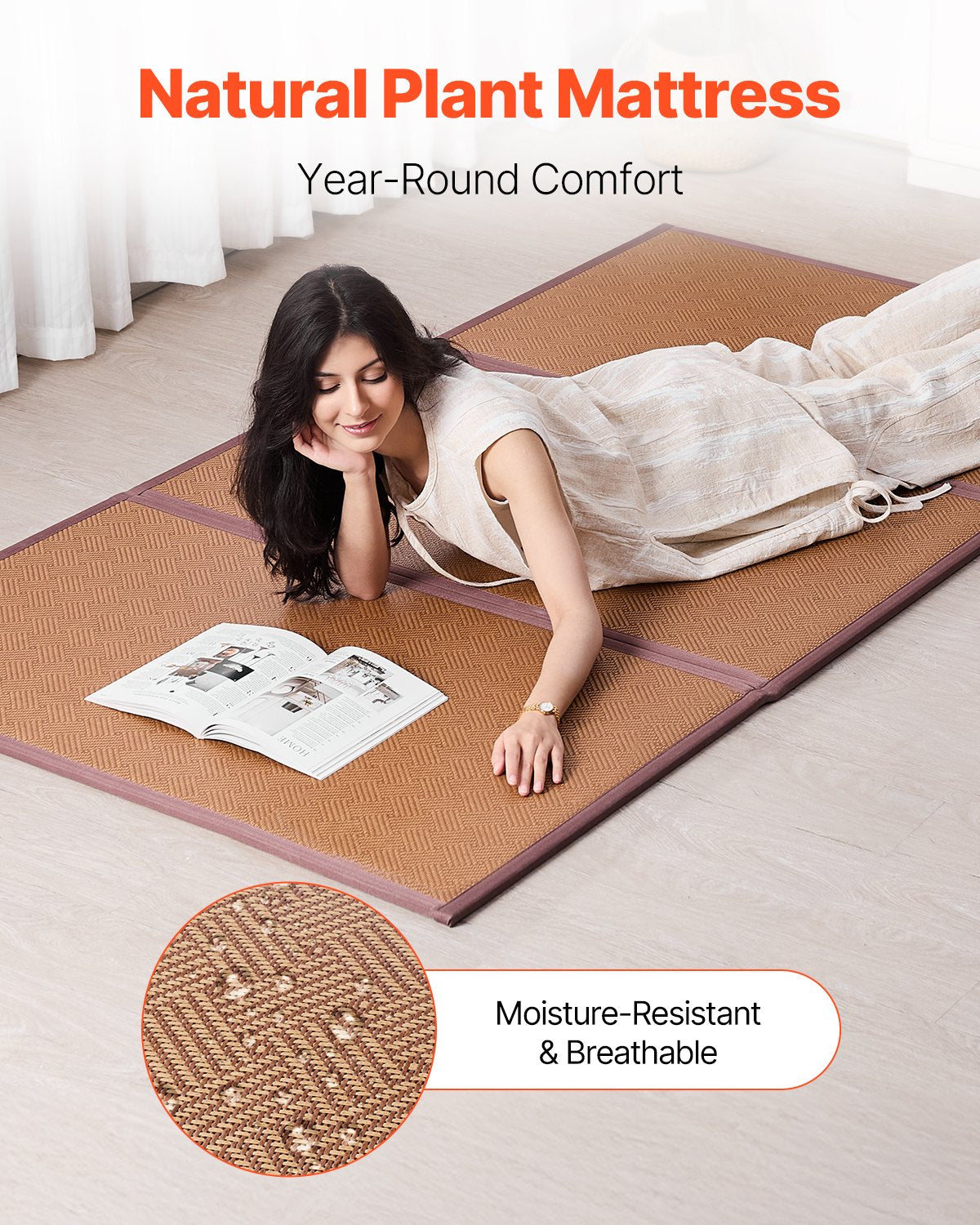 VEVOR Japanese Tatami Mat 80 x 39 in Foldable Natural Rattan Tatami Mattress