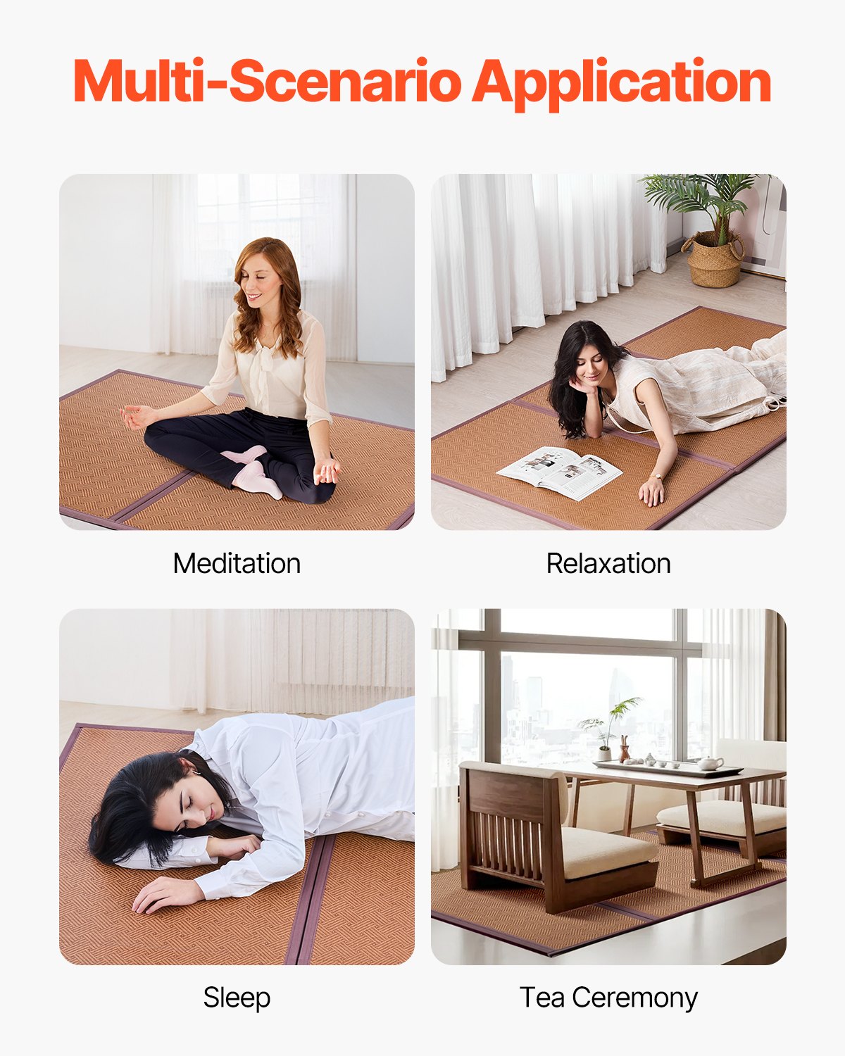 VEVOR Japanese Tatami Mat 80 x 39 in Foldable Natural Rattan Tatami Mattress