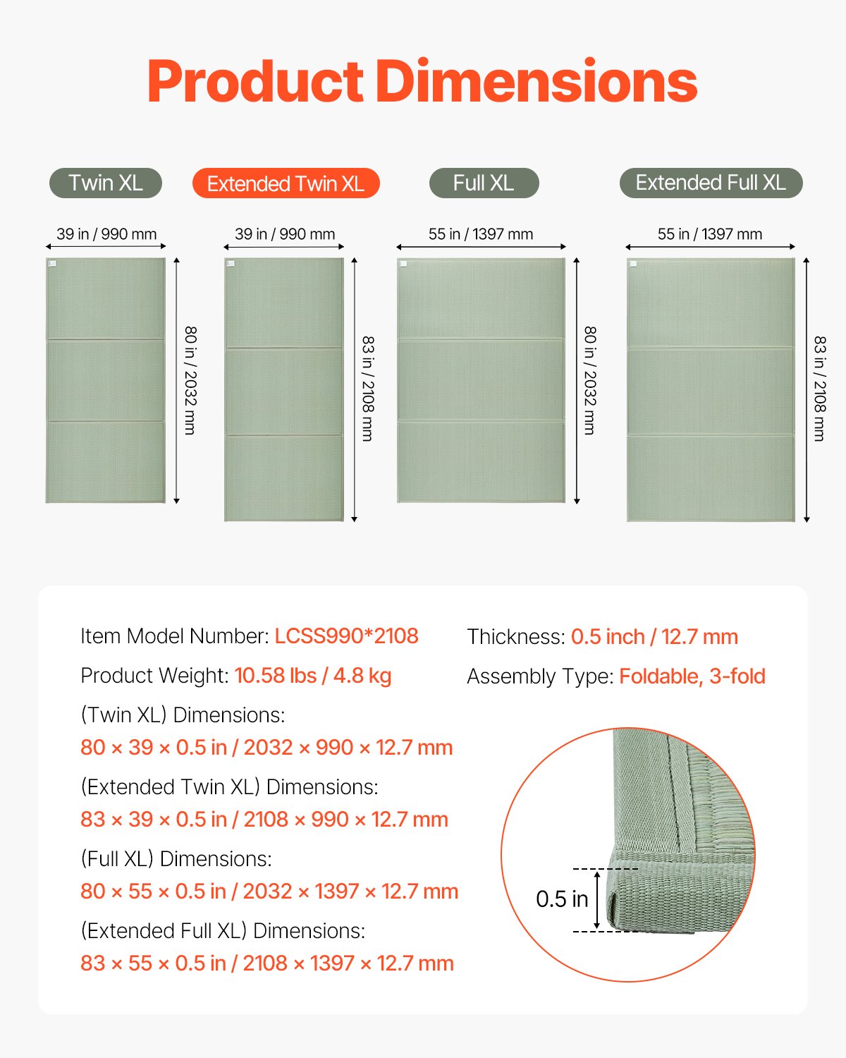 VEVOR Japanese Tatami Mat Full Foldable & Non-Slip Rush Grass Tatami Mattress