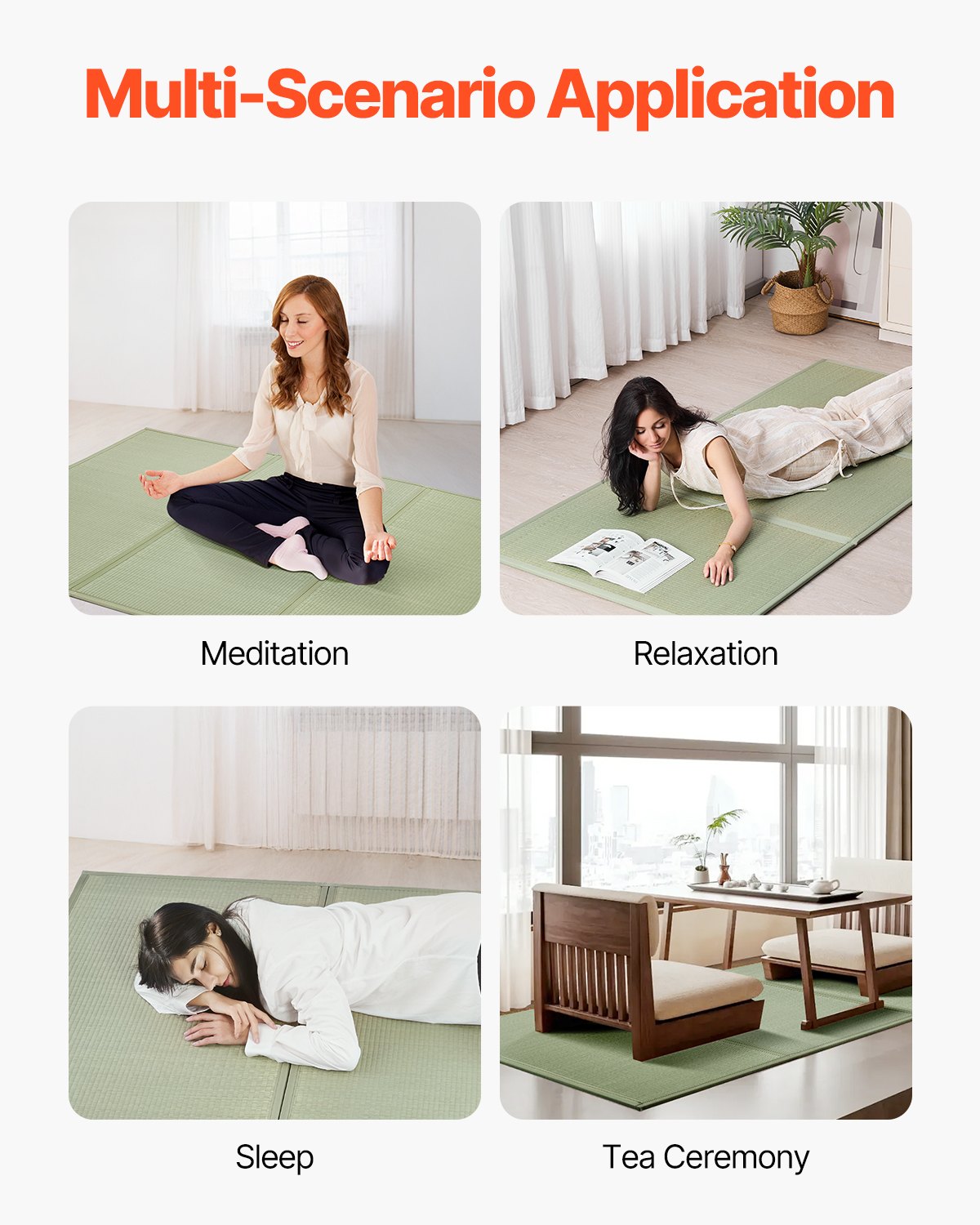 VEVOR Japanese Tatami Mat Full Foldable & Non-Slip Rush Grass Tatami Mattress