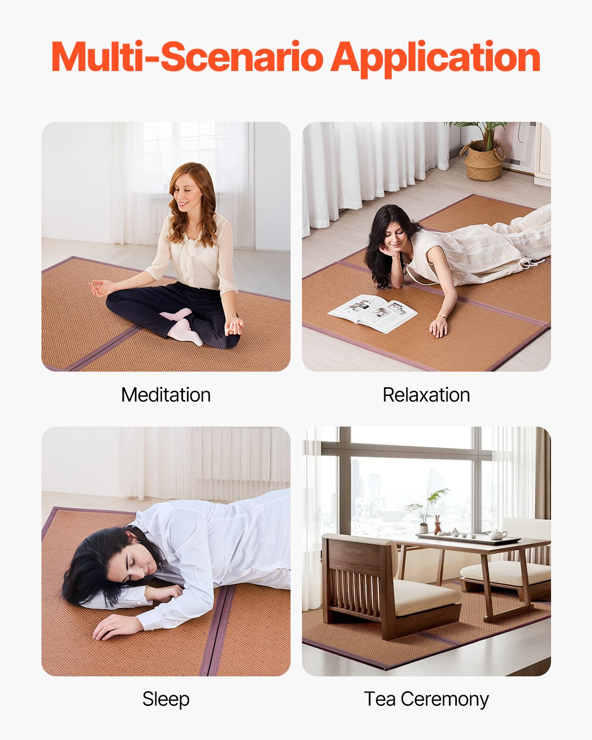 VEVOR Japanese Tatami Mat 80 x 55 in Foldable Natural Rattan Tatami Mattress