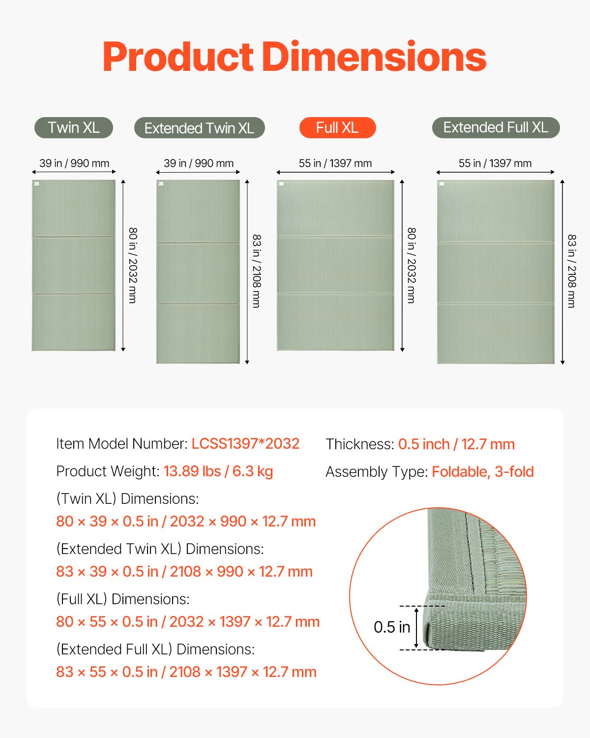 VEVOR Japanese Tatami Mat Queen Foldable & Non-Slip Rush Grass Tatami Mattress