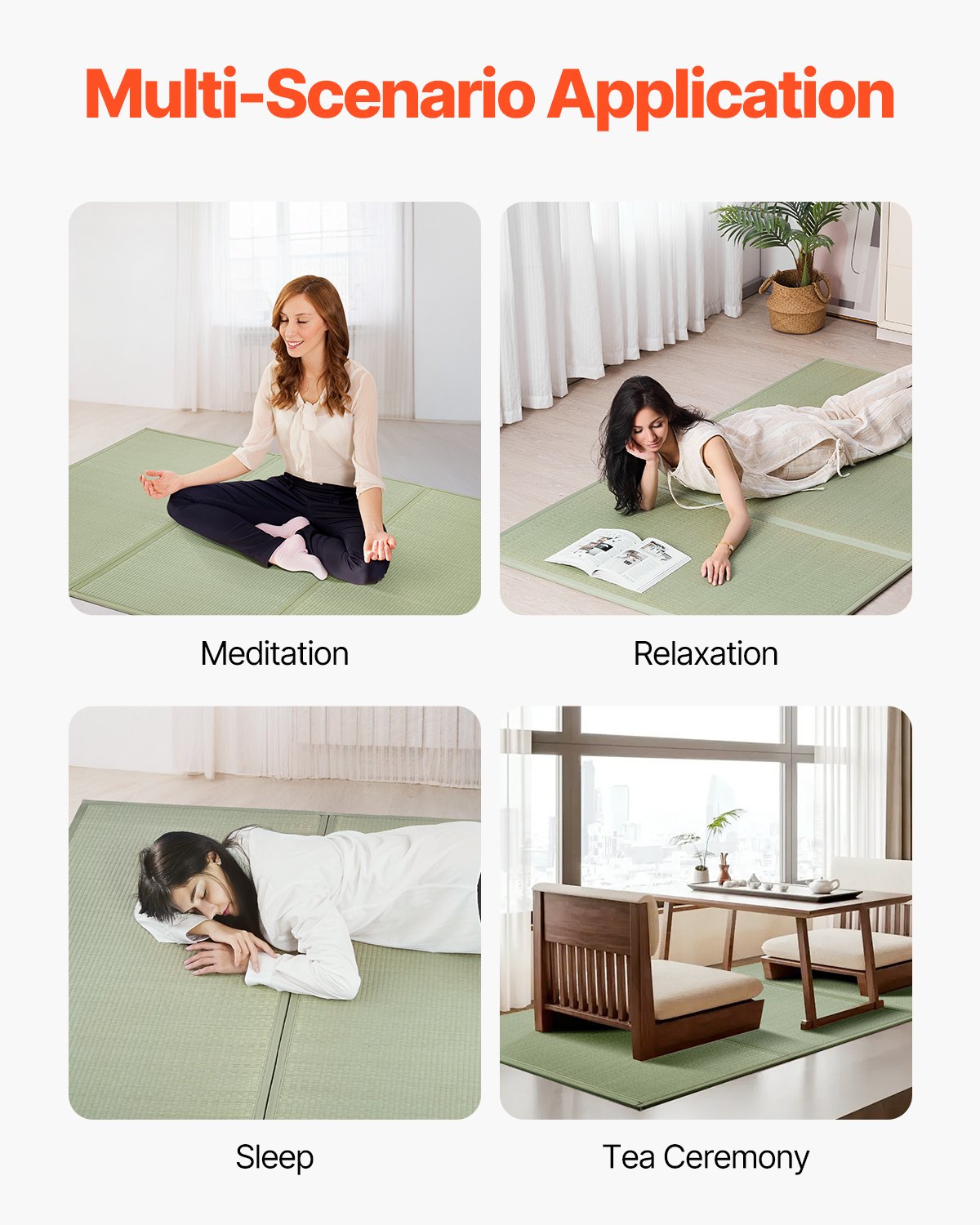 VEVOR Japanese Tatami Mat Queen Foldable & Non-Slip Rush Grass Tatami Mattress