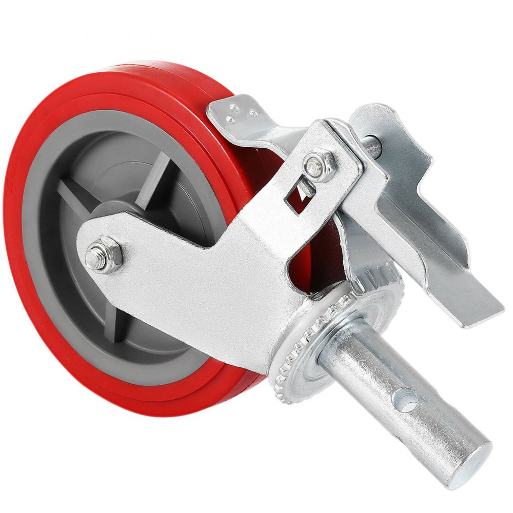 VEVOR Scaffolding Wheels Set of 4, 8\" - Scaffolding Casters Heavy Duty, 3200 Lbs Per Set - Locking Stem Casters with Brake, Red Polyurethane - Replacement for Scaffold, Shelves, Workbench