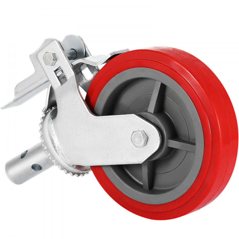 VEVOR Scaffolding Wheels Set of 4, 8\" - Scaffolding Casters Heavy Duty, 3200 Lbs Per Set - Locking Stem Casters with Brake, Red Polyurethane - Replacement for Scaffold, Shelves, Workbench