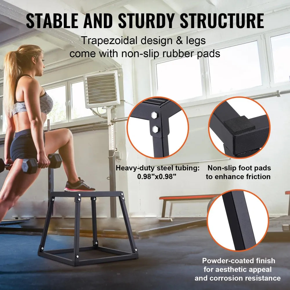 VEVOR Plyometric Jump Boxes, 12/18/24 Inch Plyo Box, Platform and Jumping Agility Box, Anti-Slip Fitness Exercise Step Up Box Set for Home Gym Training, Conditioning Strength Training, Black