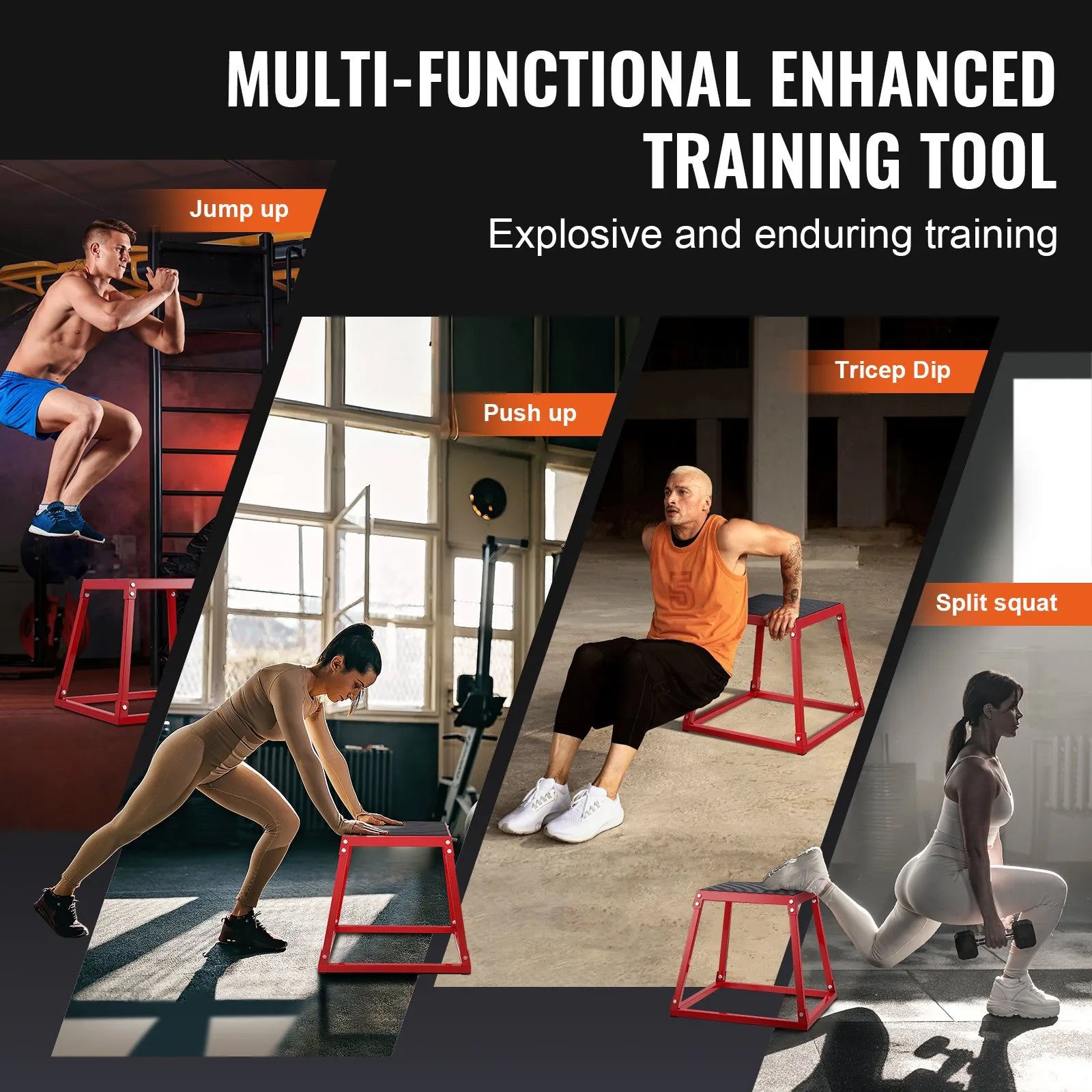VEVOR Plyometric Jump Boxes, 12/18/24/30 Inch Plyo Box, Platform and Jumping Agility Box, Anti-Slip Fitness Exercise Step Up Box Set for Home Gym Training, Conditioning Strength Training, Red