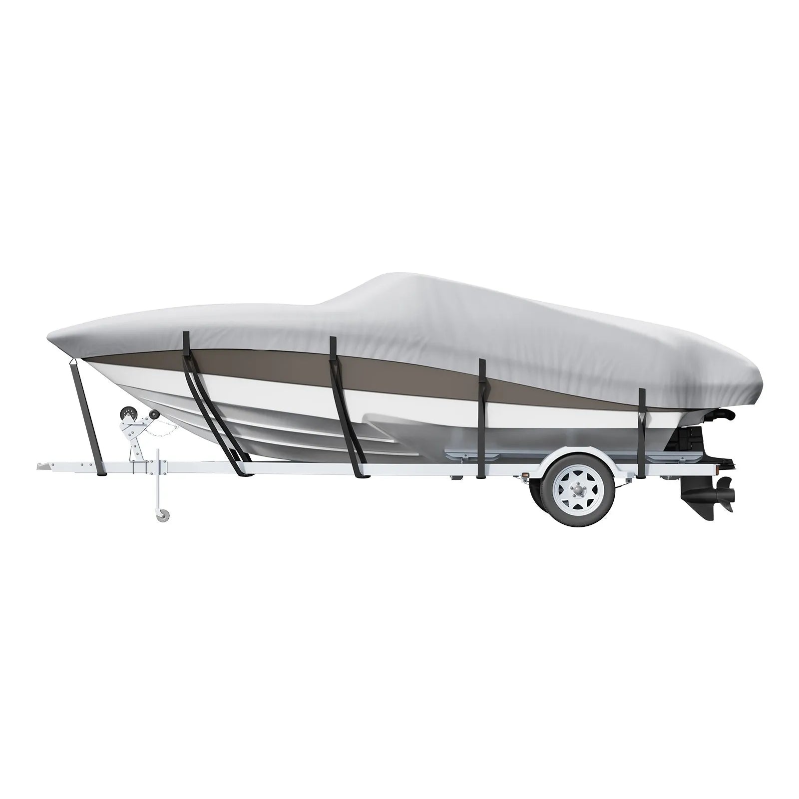 VEVOR Boat Cover, 17'-19' Trailerable Waterproof Boat Cover, 600D Marine Grade PU Oxford, with Motor Cover and Buckle Straps, for V-Hull, Tri-Hull, Fish Ski Boat, Runabout, Bass Boat, Grey