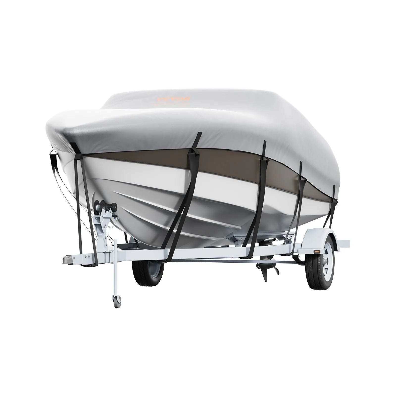 VEVOR Boat Cover, 17'-19' Trailerable Waterproof Boat Cover, 600D Marine Grade PU Oxford, with Motor Cover and Buckle Straps, for V-Hull, Tri-Hull, Fish Ski Boat, Runabout, Bass Boat, Grey