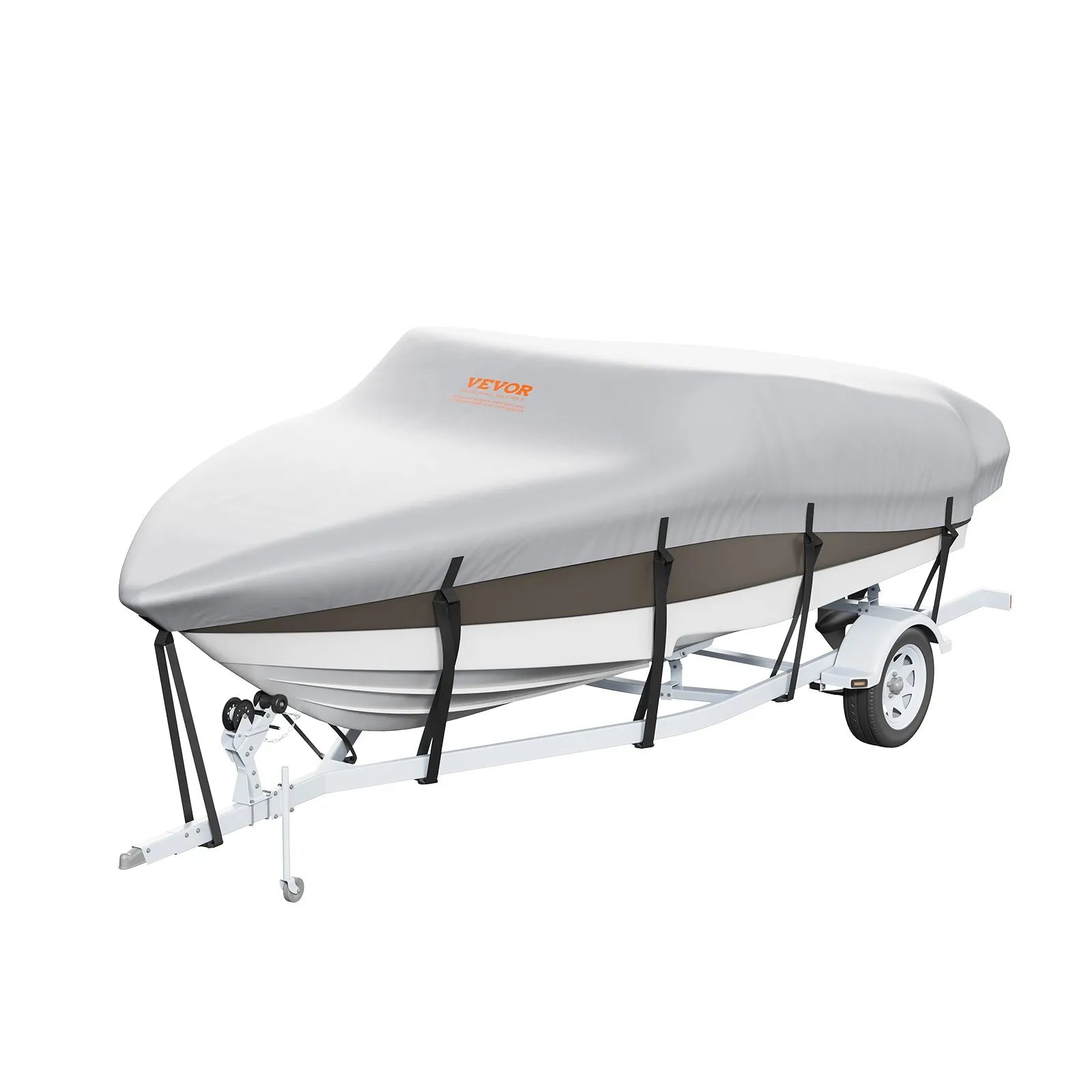 VEVOR Boat Cover, 17'-19' Trailerable Waterproof Boat Cover, 600D Marine Grade PU Oxford, with Motor Cover and Buckle Straps, for V-Hull, Tri-Hull, Fish Ski Boat, Runabout, Bass Boat, Grey