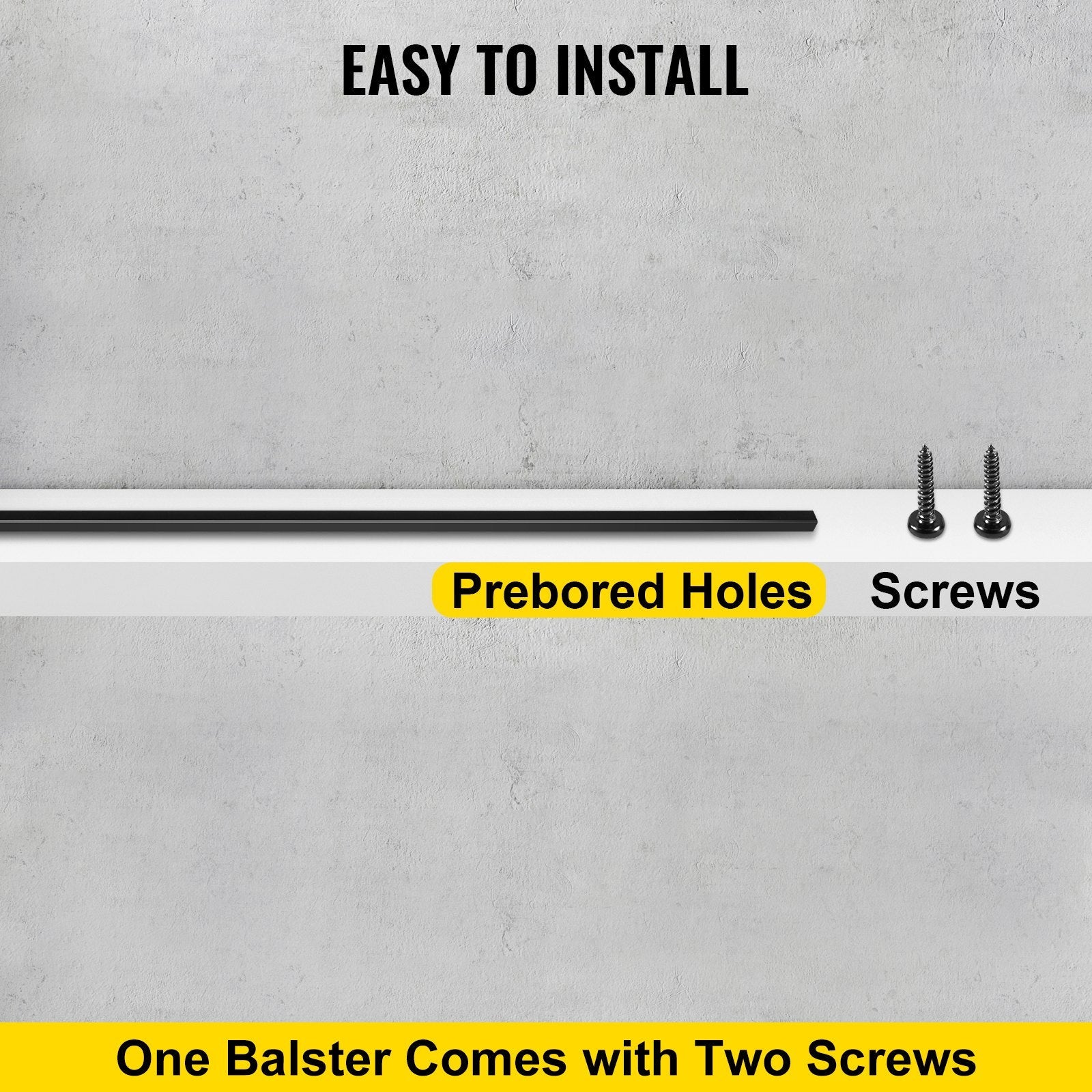 VEVOR Deck Balusters, 16 Pack Metal Deck Spindles, 44"x0.5" Staircase Baluster With Screws, Iron Deck Railing for Wood and Composite Deck, Stylish Black Baluster for Outdoor Stair Deck Porch