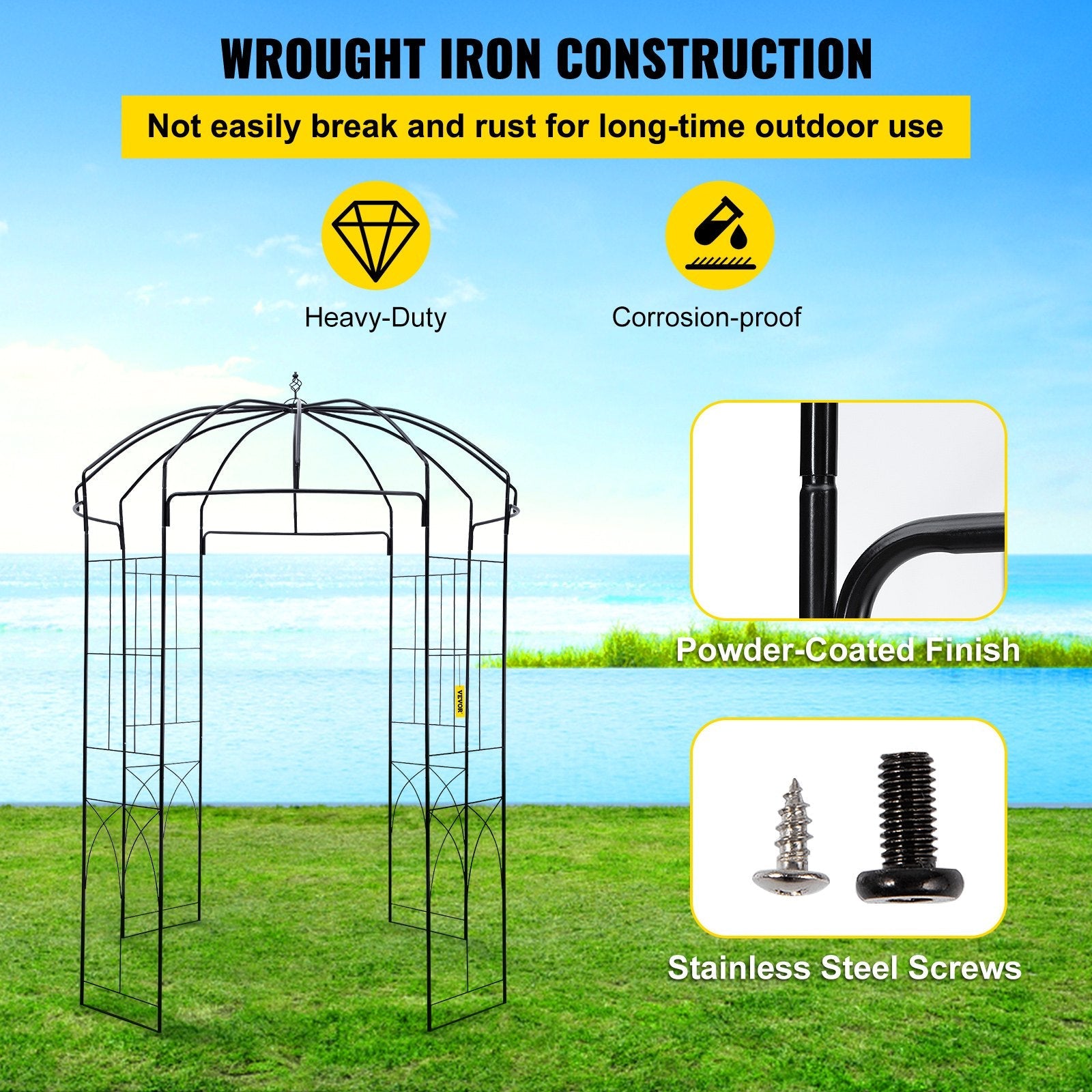 VEVOR Birdcage Shape Gazebo,8' High x 5.2' Wide, Heavy Duty Wrought Iron Arbor, Wedding Arch Trellis for Climbing Vines in Outdoor Garden, Lawn, Backyard, Patio, Black