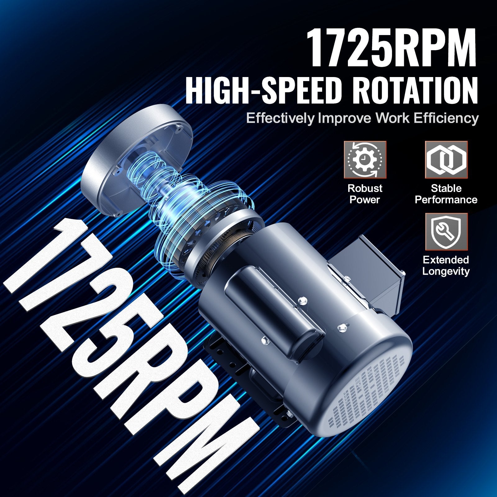 VEVOR 1HP Electric Motor 1725RPM AC115V/230V 56C Frame 1-Phase 5/8" Keyed Shaft