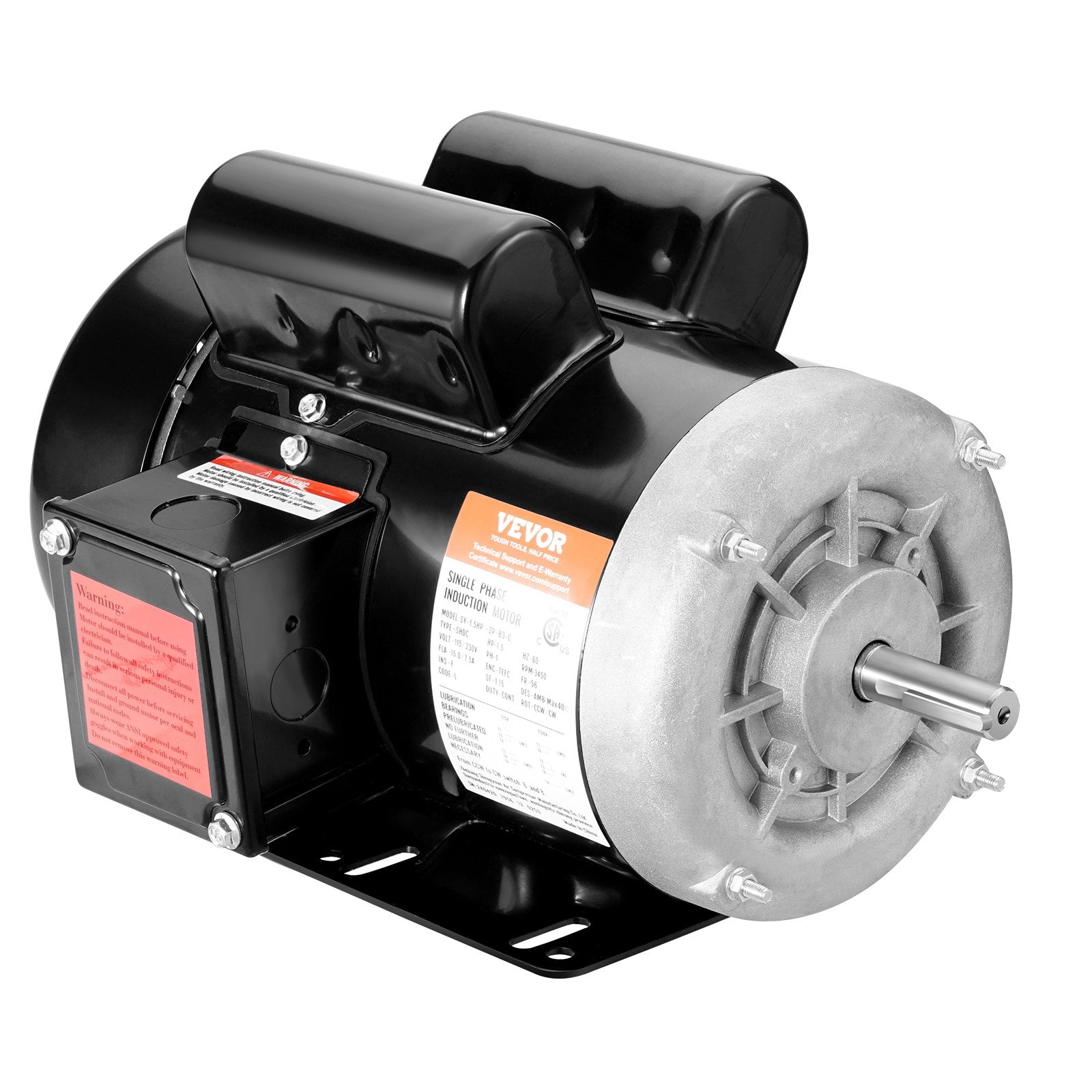 VEVOR 1.5HP Electric Motor 3450RPM AC115V/230V 56 Frame 1-Phase 5/8" Keyed Shaft