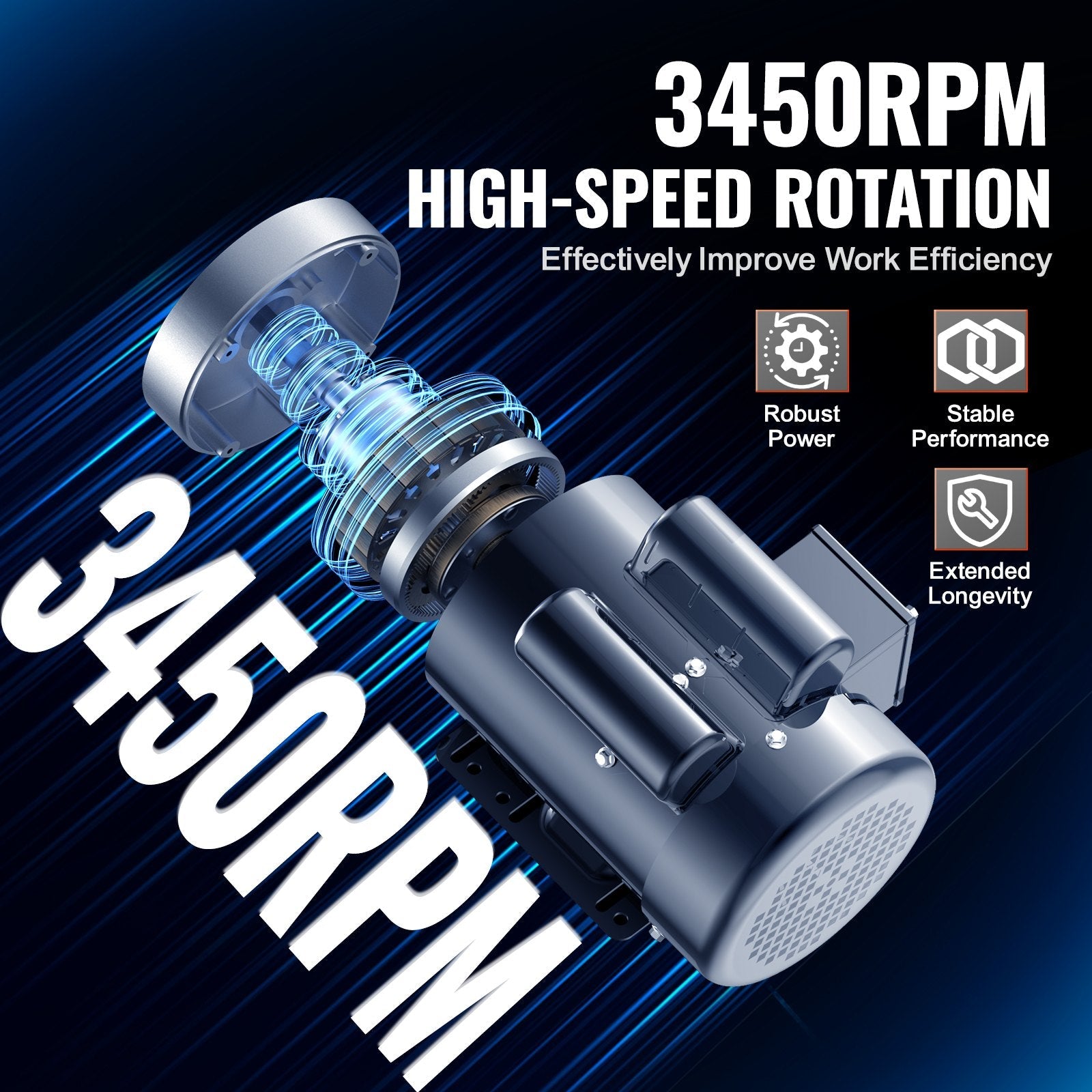 VEVOR 1.5HP Electric Motor 3450RPM AC11V/230V 56C Frame 1-Phase 5/8" Keyed Shaft