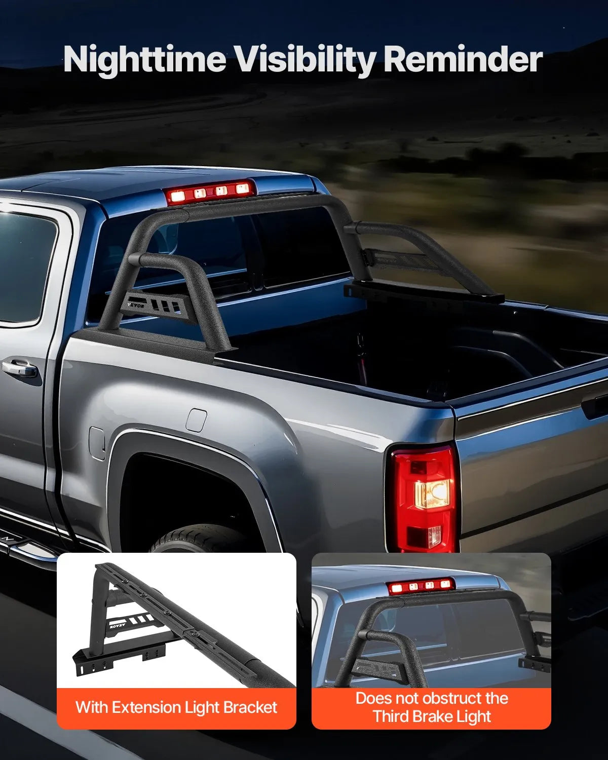 VEVOR Truck Bed Roll Bar Universal Chase Rack for Mid-Size Pickup Carbon Steel