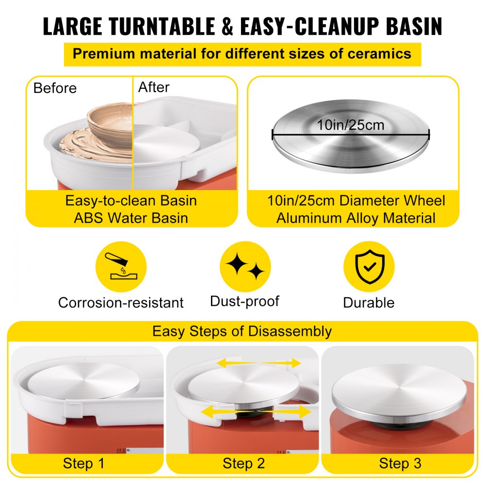 VEVOR Pottery Wheel 25cm Pottery Forming Machine with Sculpting Set Adjustable Feet Ceramic Pottery Wheel 280W Art Craft DIY Clay Tool for Ceramic Work Ceramics Clay