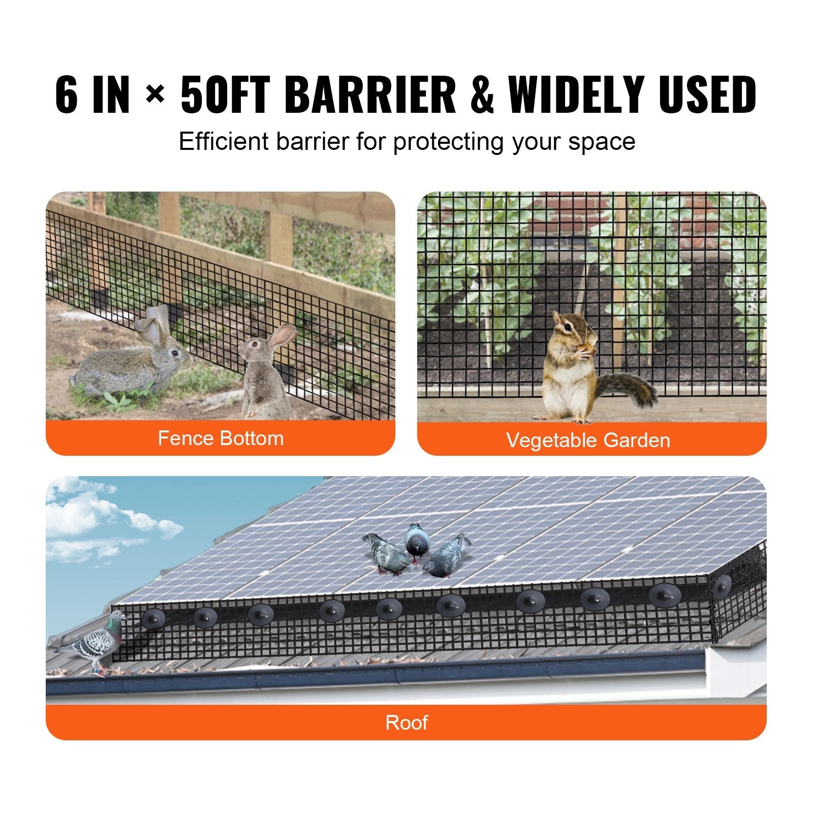VEVOR 6 inch x 50ft Solar Panel Bird Guard, Critter Guard Roll Kit with 50pcs Stainless Steel Fasteners, Solar Panel Guard with Rust-proof PVC Coating, 1/2 inch Wire Roll Mesh