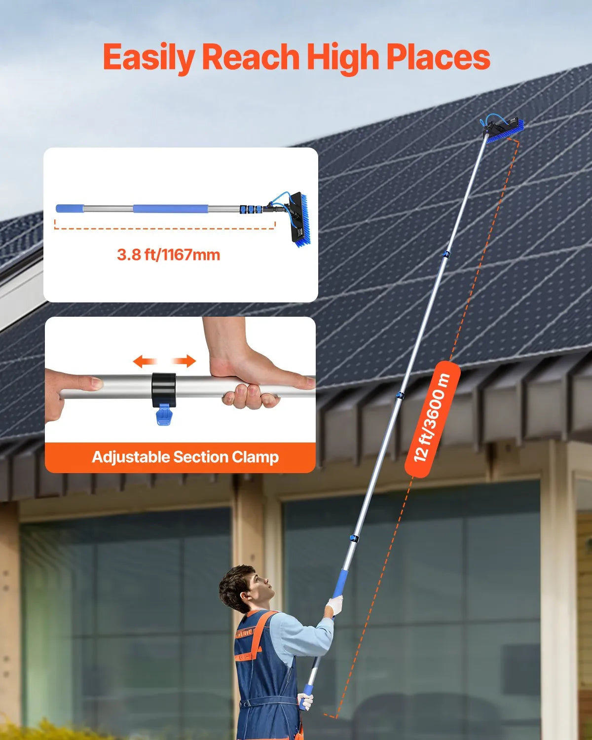 VEVOR Water Fed Pole Kit 12FT Solar Panel Cleaning Pole with Extendable Handle