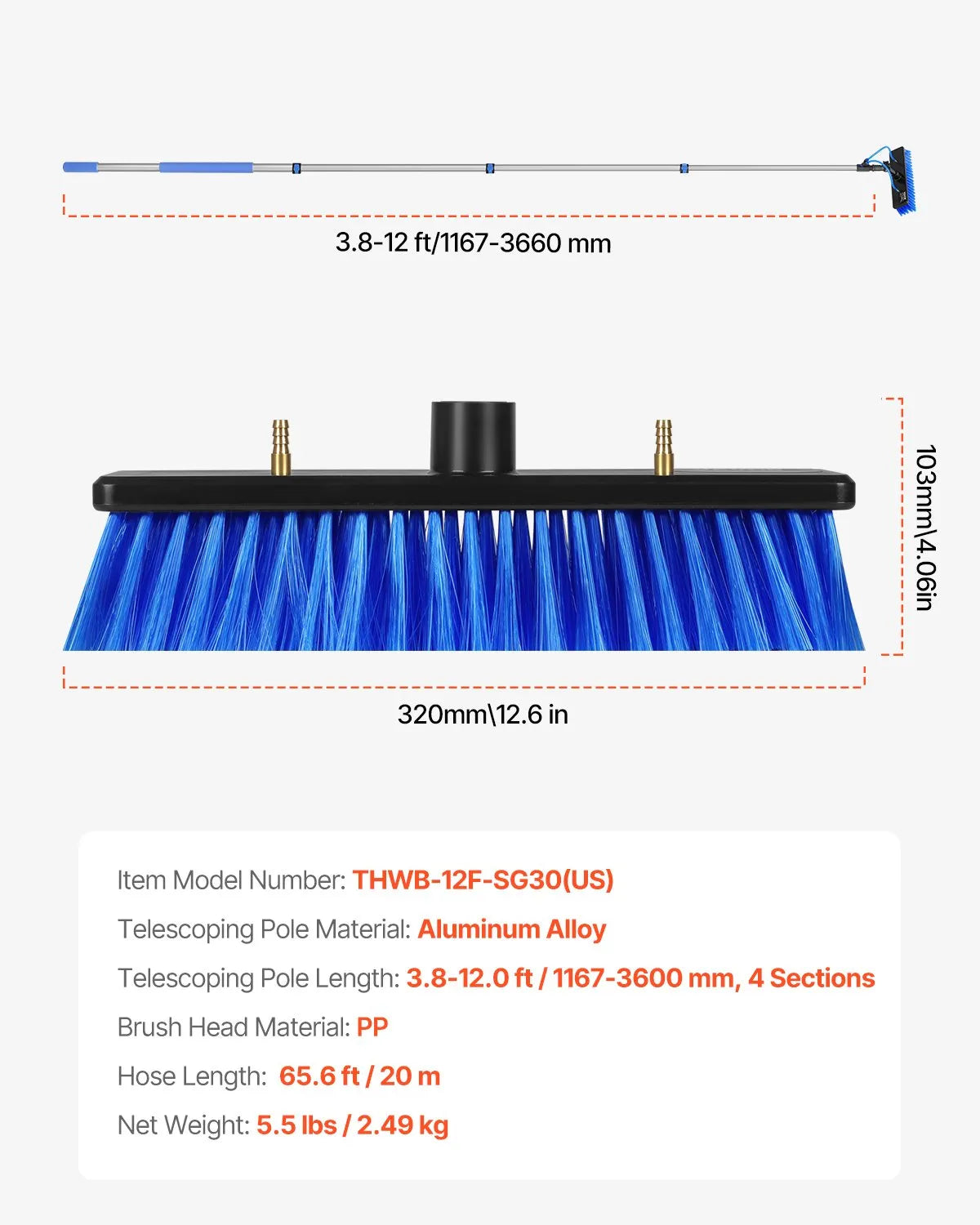 VEVOR Water Fed Pole Kit 12FT Solar Panel Cleaning Pole with Extendable Handle