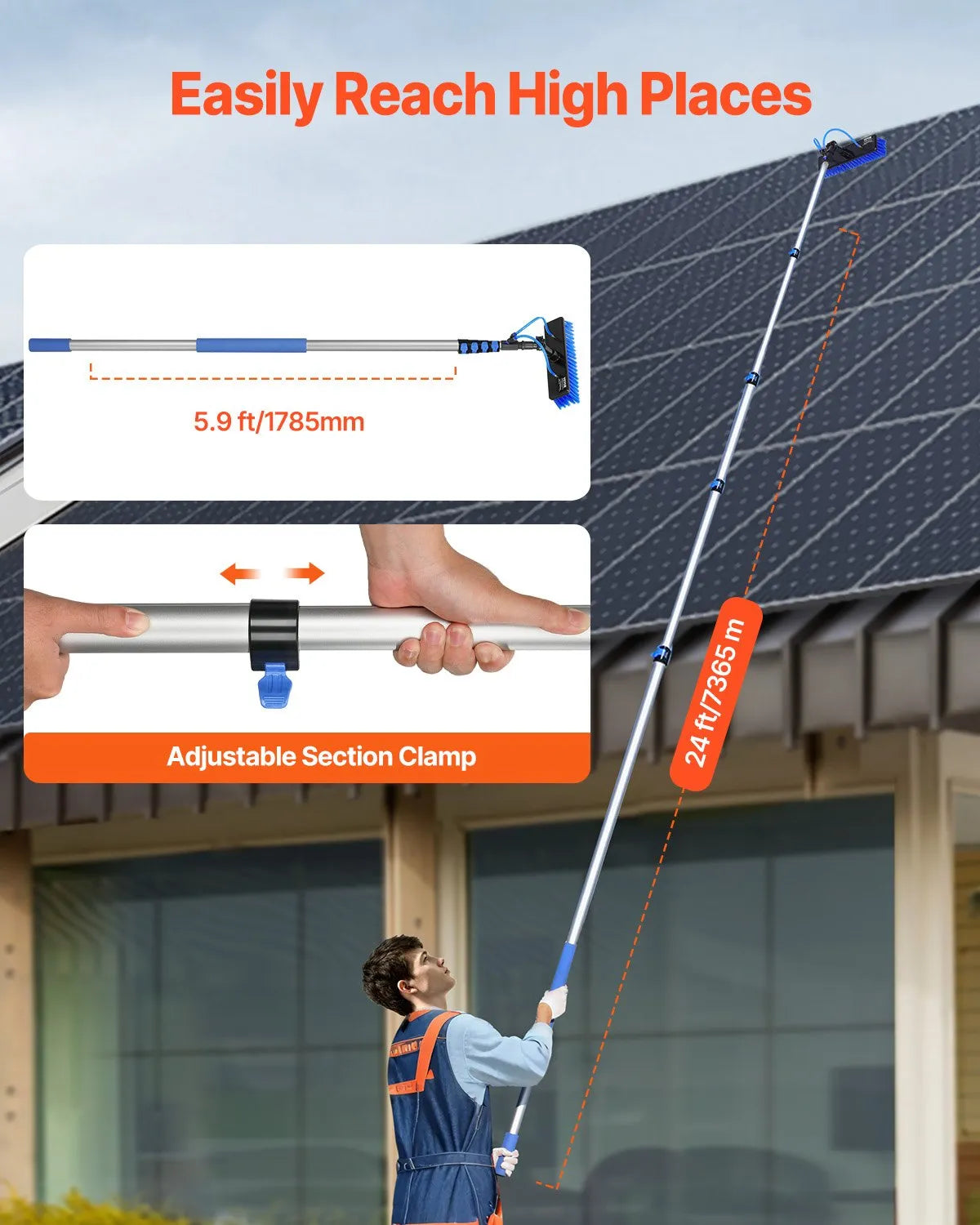 VEVOR Water Fed Pole Kit 24FT Solar Panel Cleaning Pole with Extendable Handle