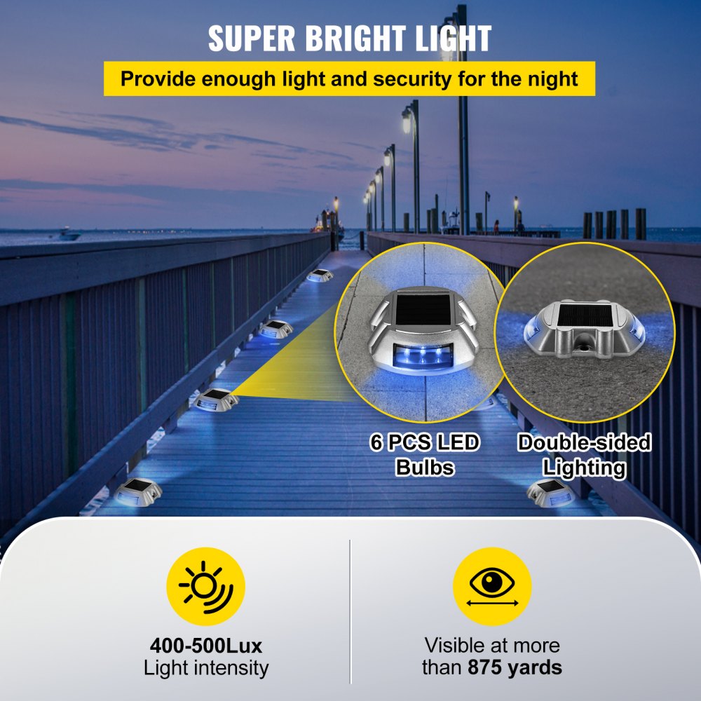 VEVOR Driveway Lights 8-Pack, Solar Driveway Lights with Switch Button, Solar Deck Lights Waterproof, Wireless Dock Lights 6 LEDs for Path Warning Garden Walkway Sidewalk Steps, LED Bright Blue
