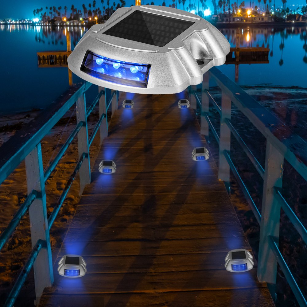 VEVOR Driveway Lights 8-Pack, Solar Driveway Lights with Switch Button, Solar Deck Lights Waterproof, Wireless Dock Lights 6 LEDs for Path Warning Garden Walkway Sidewalk Steps, LED Bright Blue