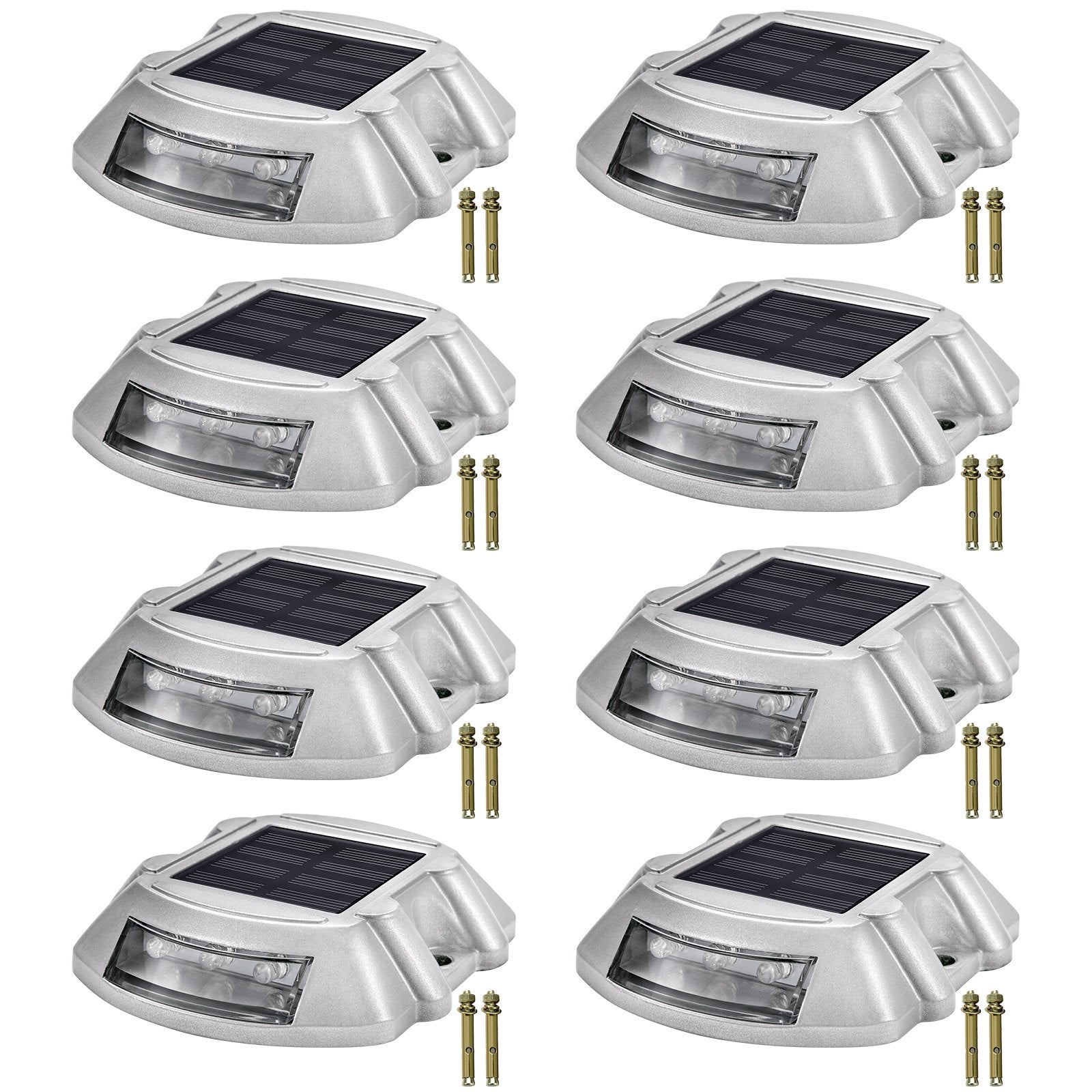 VEVOR Driveway Lights Solar Driveway Lights with Screw Solar Deck Lights Outdoor Waterproof Wireless Dock Lights 6 LEDs for Path Warning Garden Walkway Sidewalk Steps (White, 8-Pack)