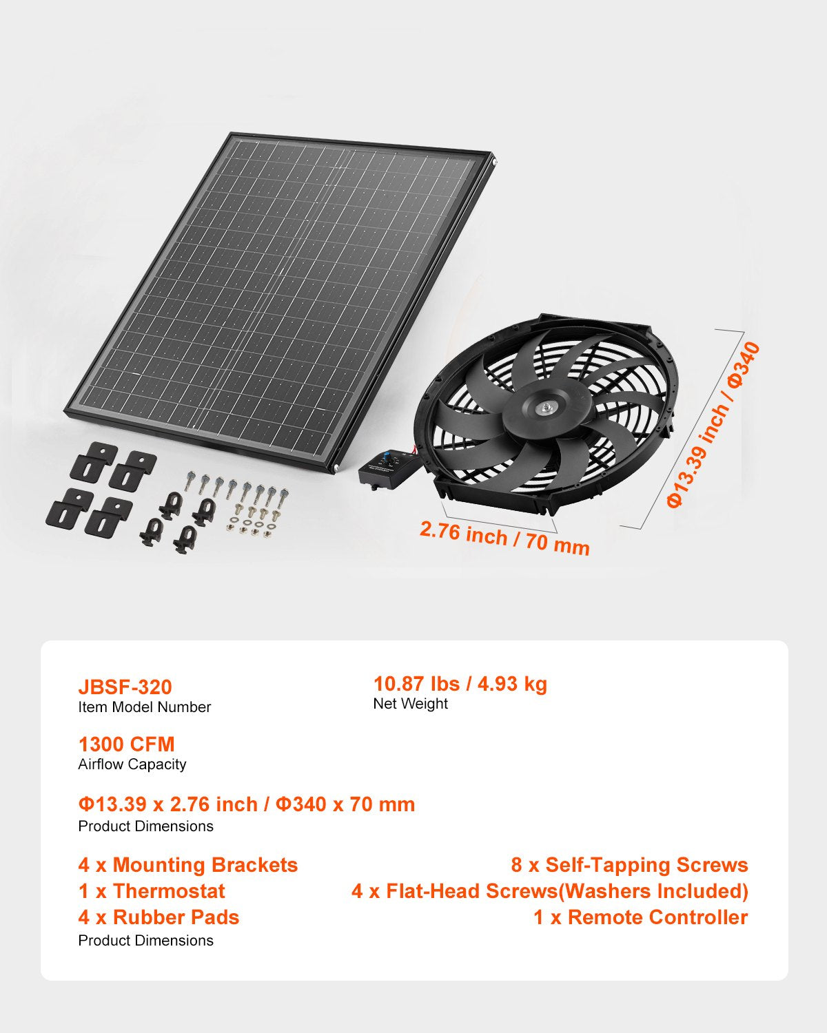 VEVOR 12" Gable Mount Fan 1300 CFM Attic Exhaust Fan with Adjustable Thermostat