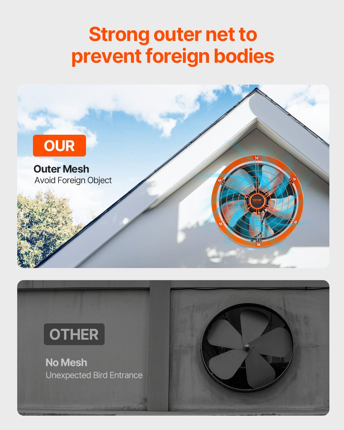 VEVOR 14" Gable Mount Fan 1300 CFM Attic Vent Fan with Adjustable Thermostat