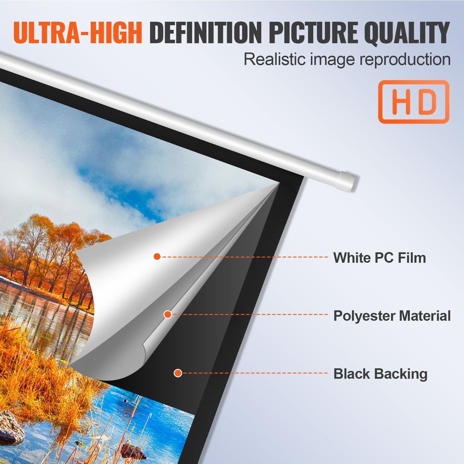 VEVOR Manual Pull Down Projector Screen, 100 inch 16:9 4K 1080 HD Retractable Projector Screen, Auto-Locking Portable Projection Screen, Portable Projector Movie Screen for Family Home Office Theater