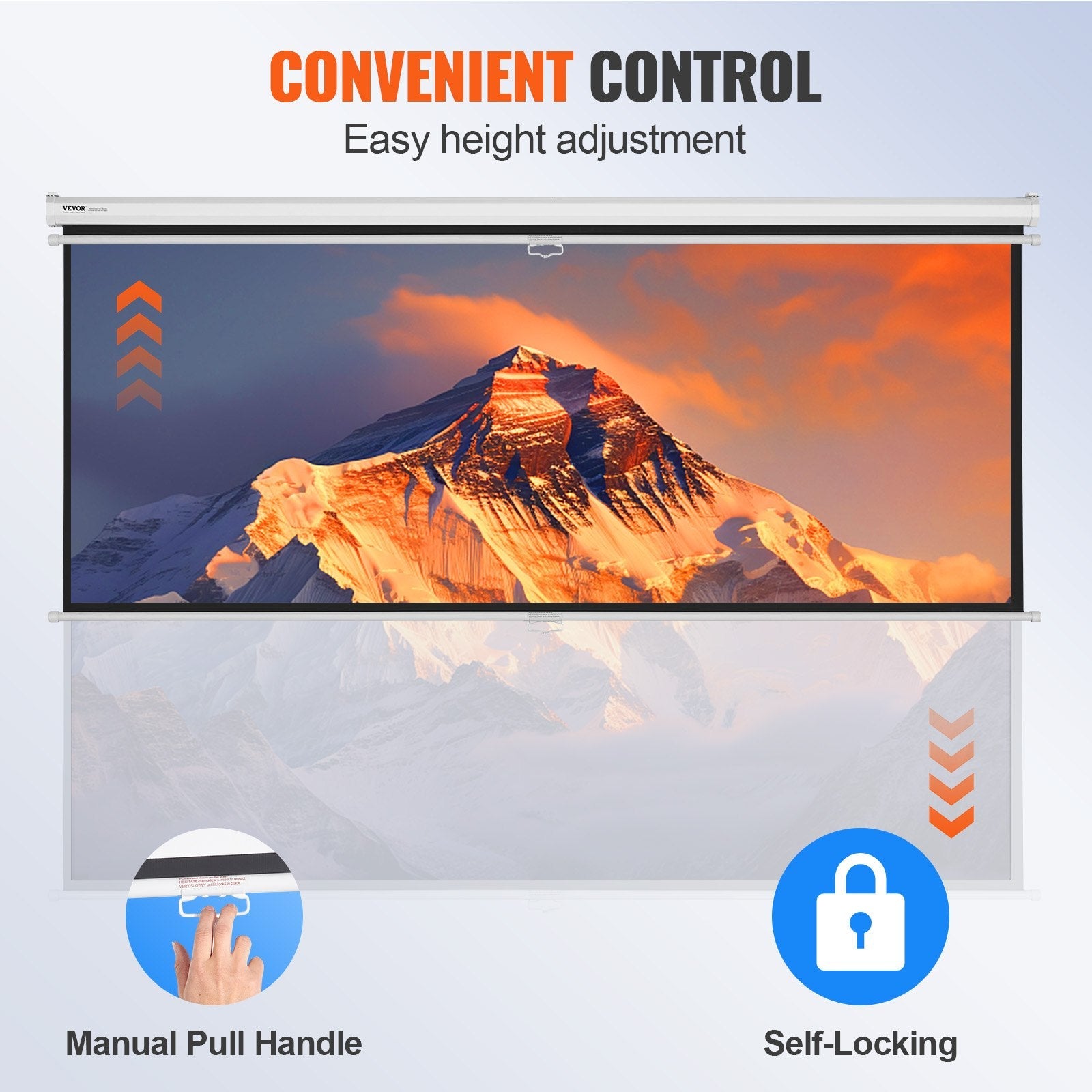VEVOR Manual Pull Down Projector Screen, 100 inch 16:9 4K 1080 HD Retractable Projector Screen, Auto-Locking Portable Projection Screen, Portable Projector Movie Screen for Family Home Office Theater