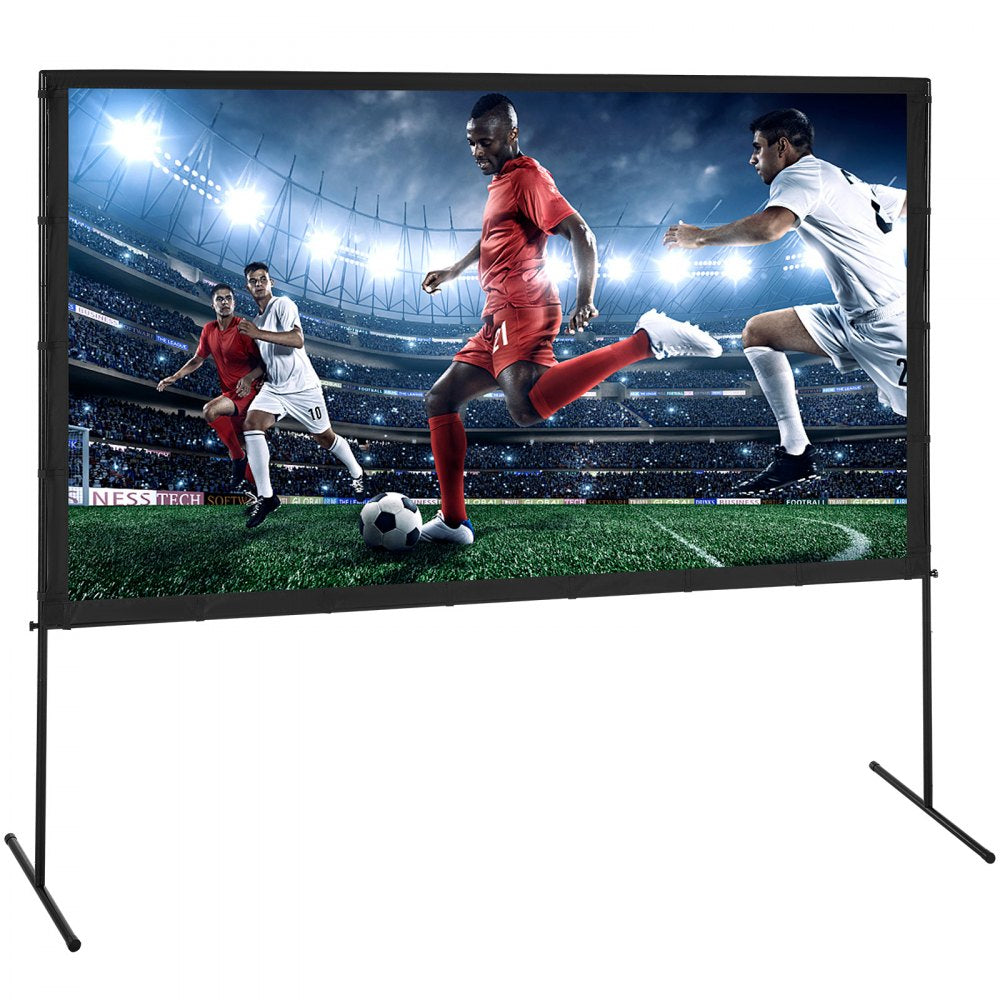VEVOR Projector Screen with Stand, 100 inch 16:9 4K 1080 HD Outdoor Movie Screen with Stand, Wrinkle-Free Projection Screen with Bar Feet and Carry Bag, for Home Theater Cinema Backyard Movie Night