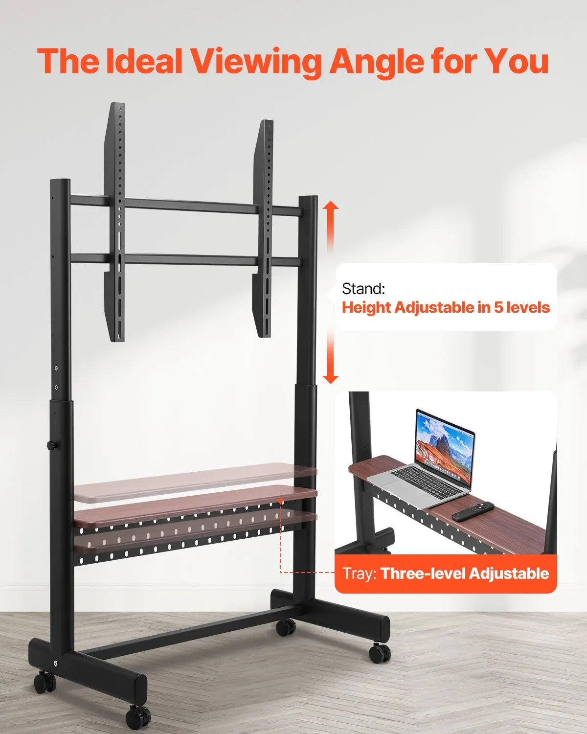 VEVOR Rolling TV Stand Mobile TV Cart Holds Up to 205 lbs for 55-100 Inch TVs