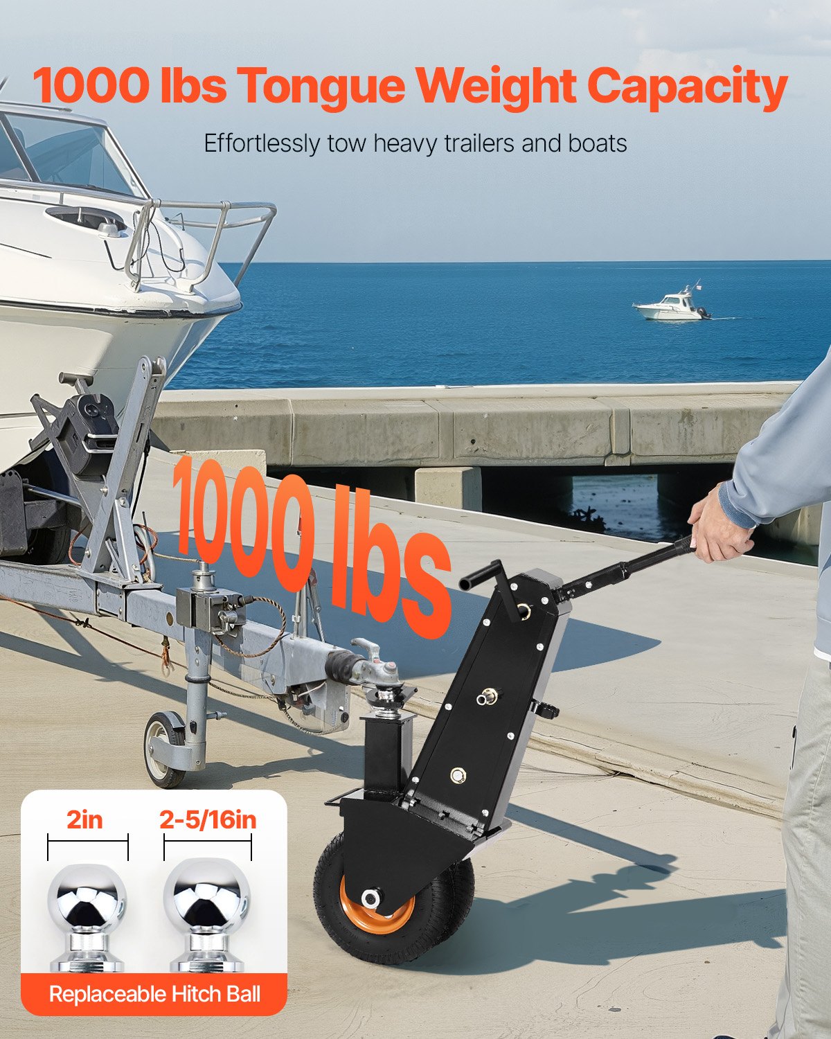 300lbs Adjustable Trailer Dolly 16.5 and 22 in Height 1-7/8 and 2 in Balls