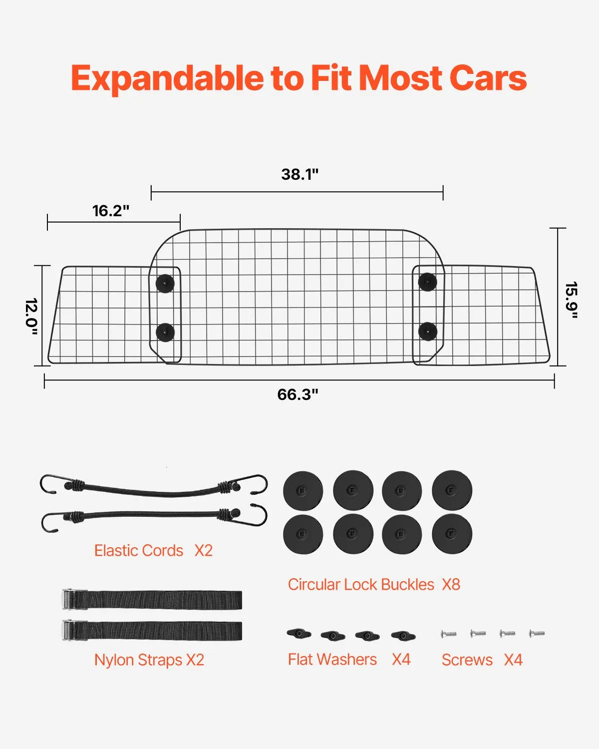 VEVOR Dog Car Barrier 38"-66.3" Adjustable Pet Divider Gate for Cargo Area