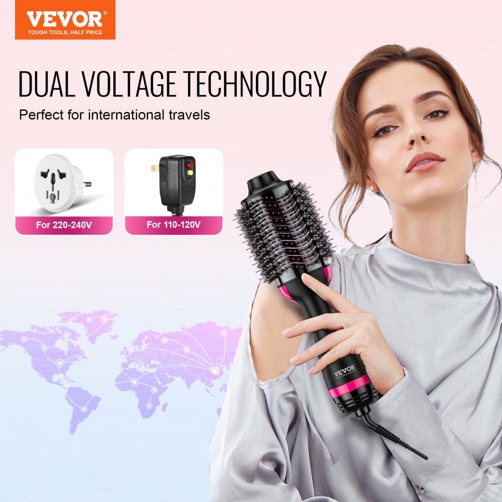 VEVOR Hair Blow Dryer Brush Dual Voltage Hot Air Styler with 2.95" Oval Barrel