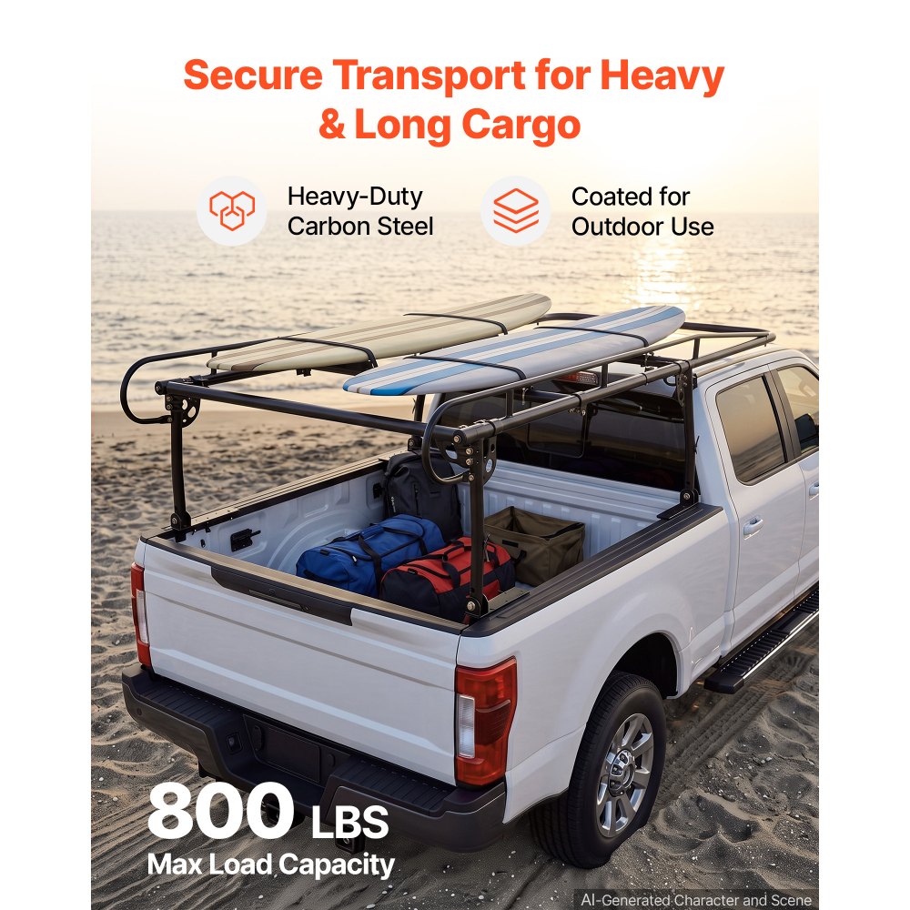 Universal Truck Ladder Rack – 800 lb Heavy-Duty Adjustable Over-Cab Bed Rack for Ladders, Lumber & Kayaks