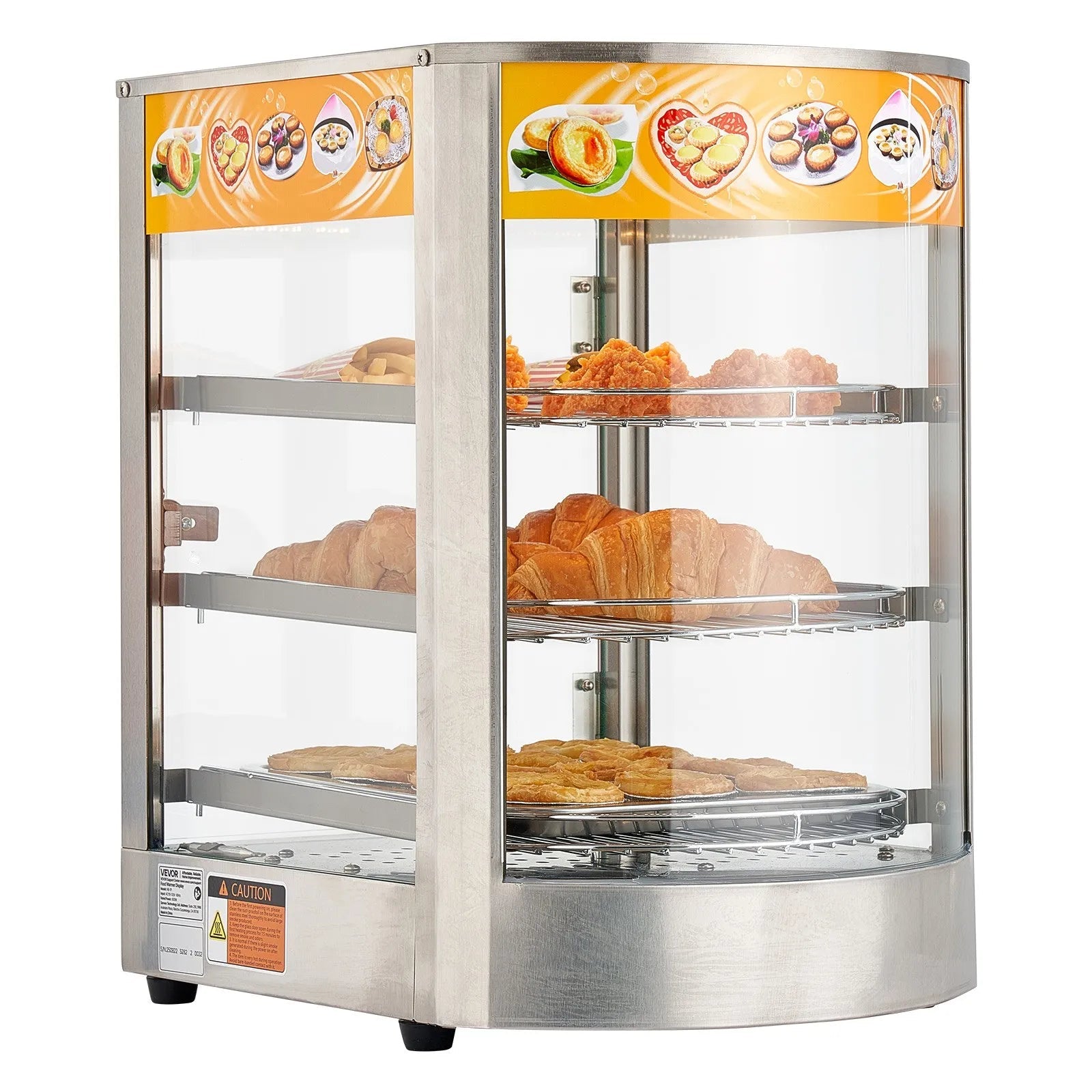 VEVOR 3-Tier Commercial Food Warmer Display, 800W Food Display Warmer with LED Light, Adjustable Shelf and Stainless Steel Frame, 86℉~185℉ Air Heating, 60L for Hamburger, Pizza, Bread, Fried Chicken