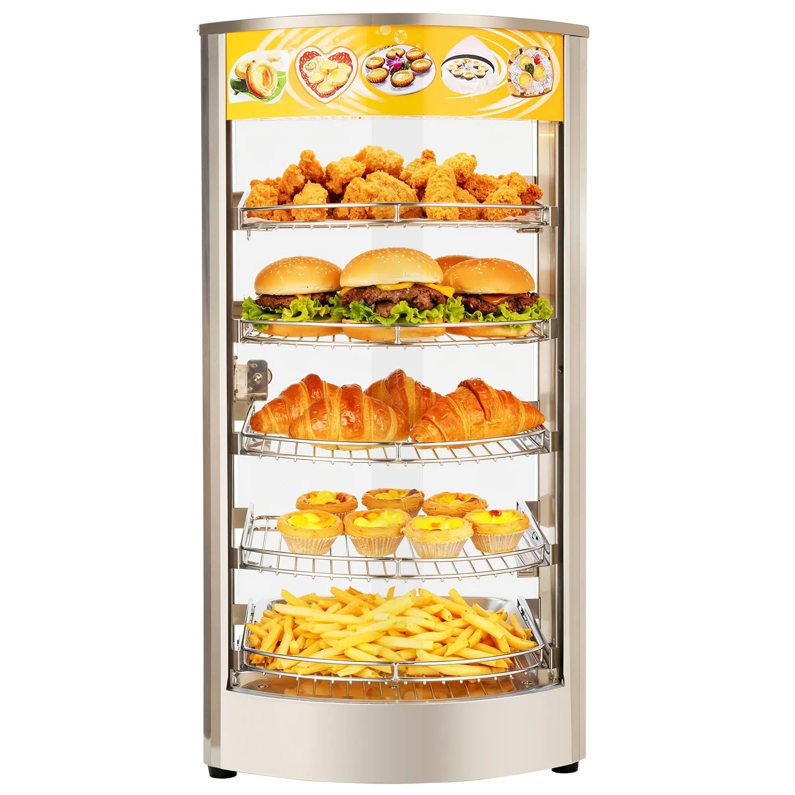 VEVOR 5-Tier Commercial Food Warmer Display, 800W Food Display Warmer with LED Light, Adjustable Shelf and Stainless Steel Frame, 86℉~185℉ Air Heating, 60L for Hamburger, Pizza, Bread, Fried Chicken