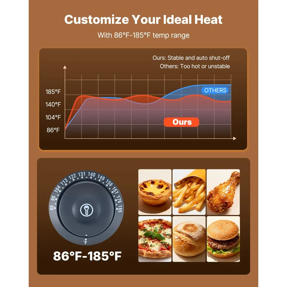 VEVOR 3-Tier Commercial Food Warmer Display, 1200W Food Display Warmer with LED Light, Top Storage and Adjustable Shelves, 86℉~185℉ Steam Heating, 75L for Hamburger, Pizza, Bread, Fried Chicken