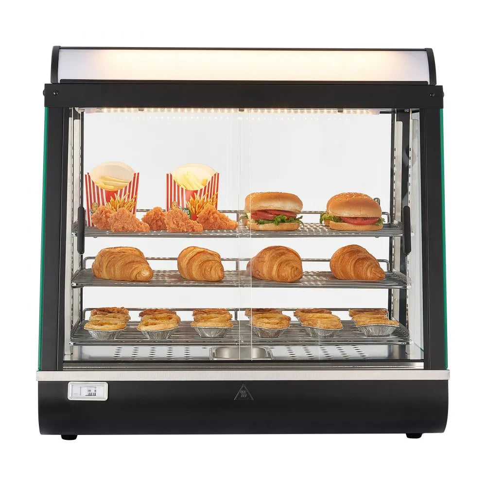 VEVOR 3-Tier Commercial Food Warmer Display, 1200W Food Display Warmer with LED Light, Top Storage and Adjustable Shelves, 86℉~185℉ Steam Heating, 75L for Hamburger, Pizza, Bread, Fried Chicken