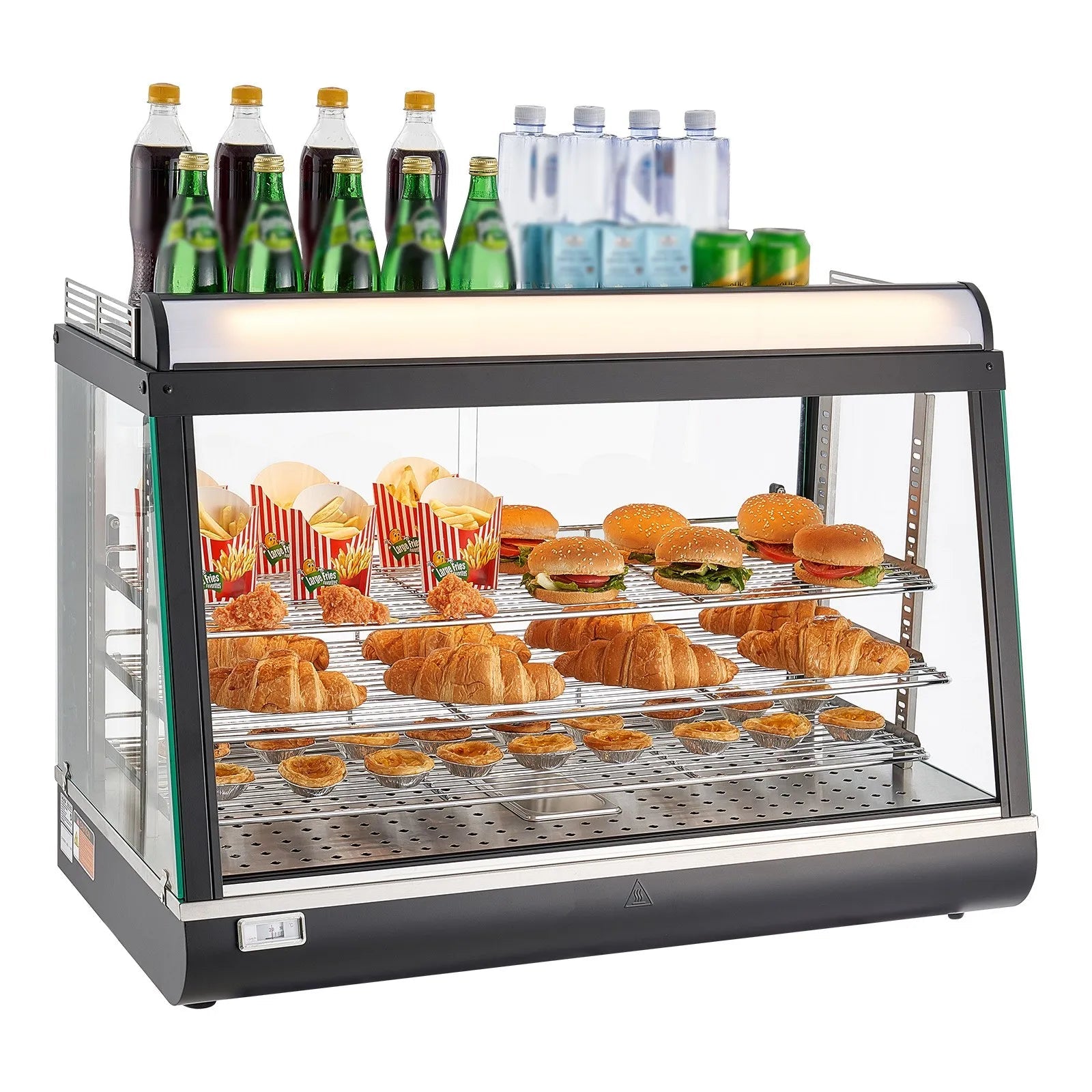 VEVOR 3-Tier Commercial Food Warmer Display, 1400W Food Display Warmer with LED Light, Top Storage and Adjustable Shelves, 86℉~185℉ Steam Heating, 105L for Hamburger, Pizza, Bread, Fried Chicken