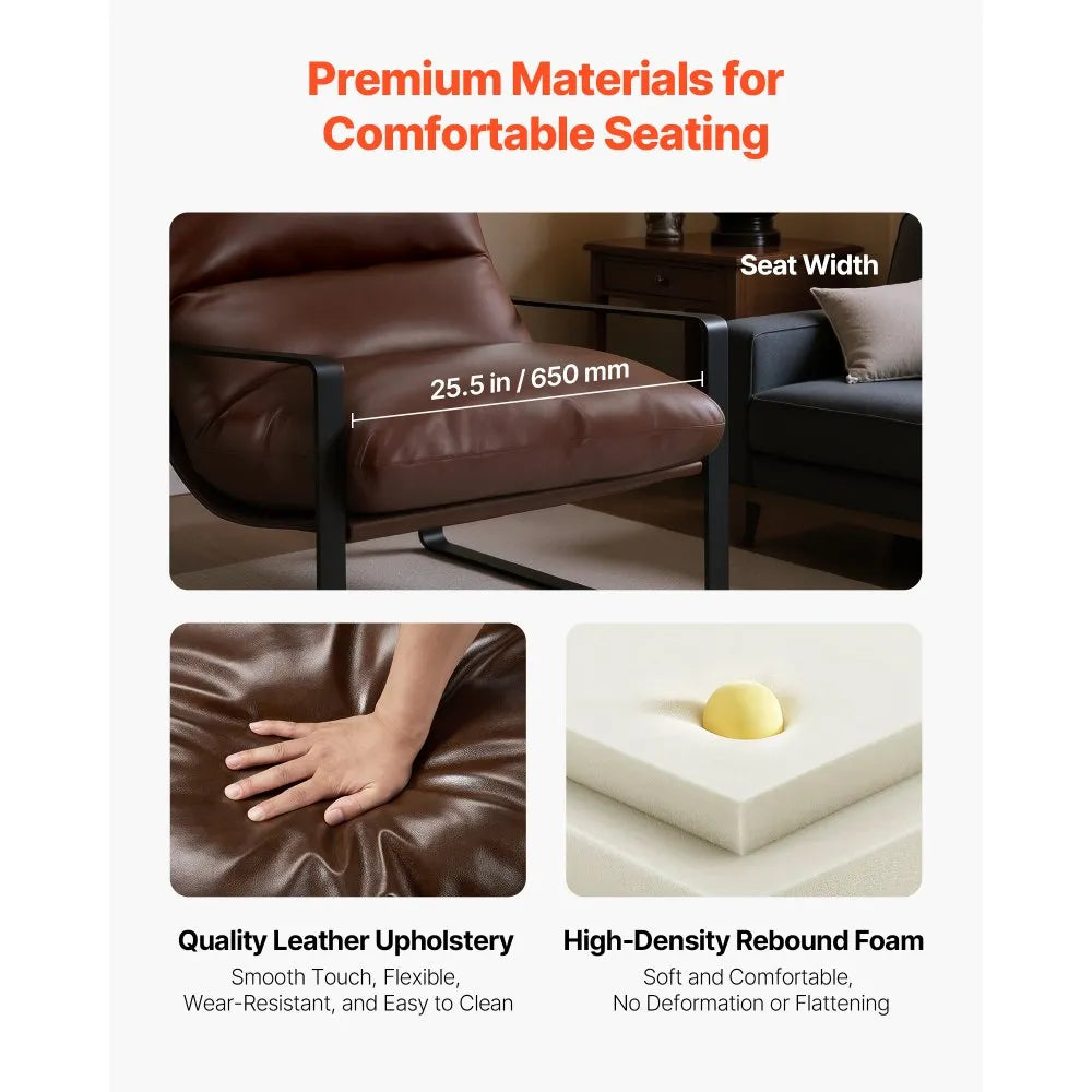 Modern Brown PU Leather Accent Chair Upholstered Armchair with Metal Frame Cushion Lounge Chair