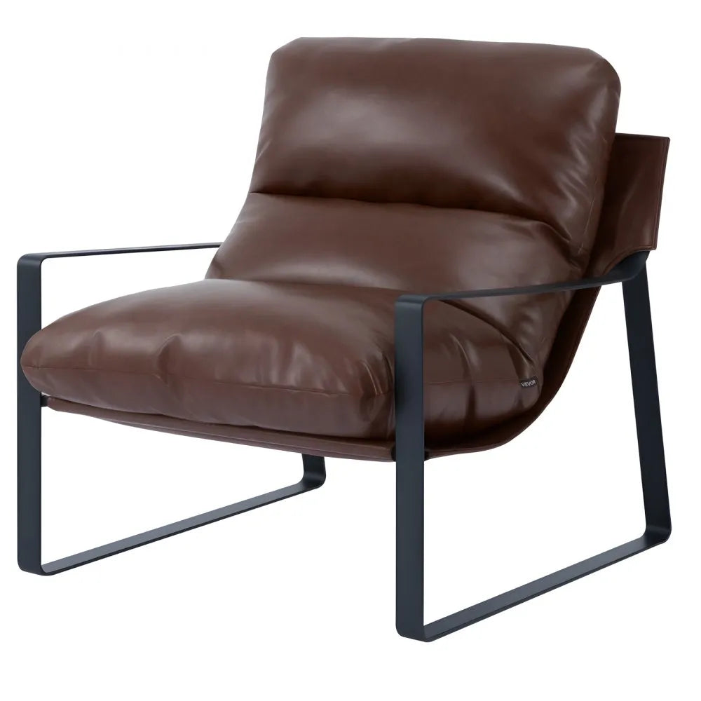 Modern Brown PU Leather Accent Chair Upholstered Armchair with Metal Frame Cushion Lounge Chair