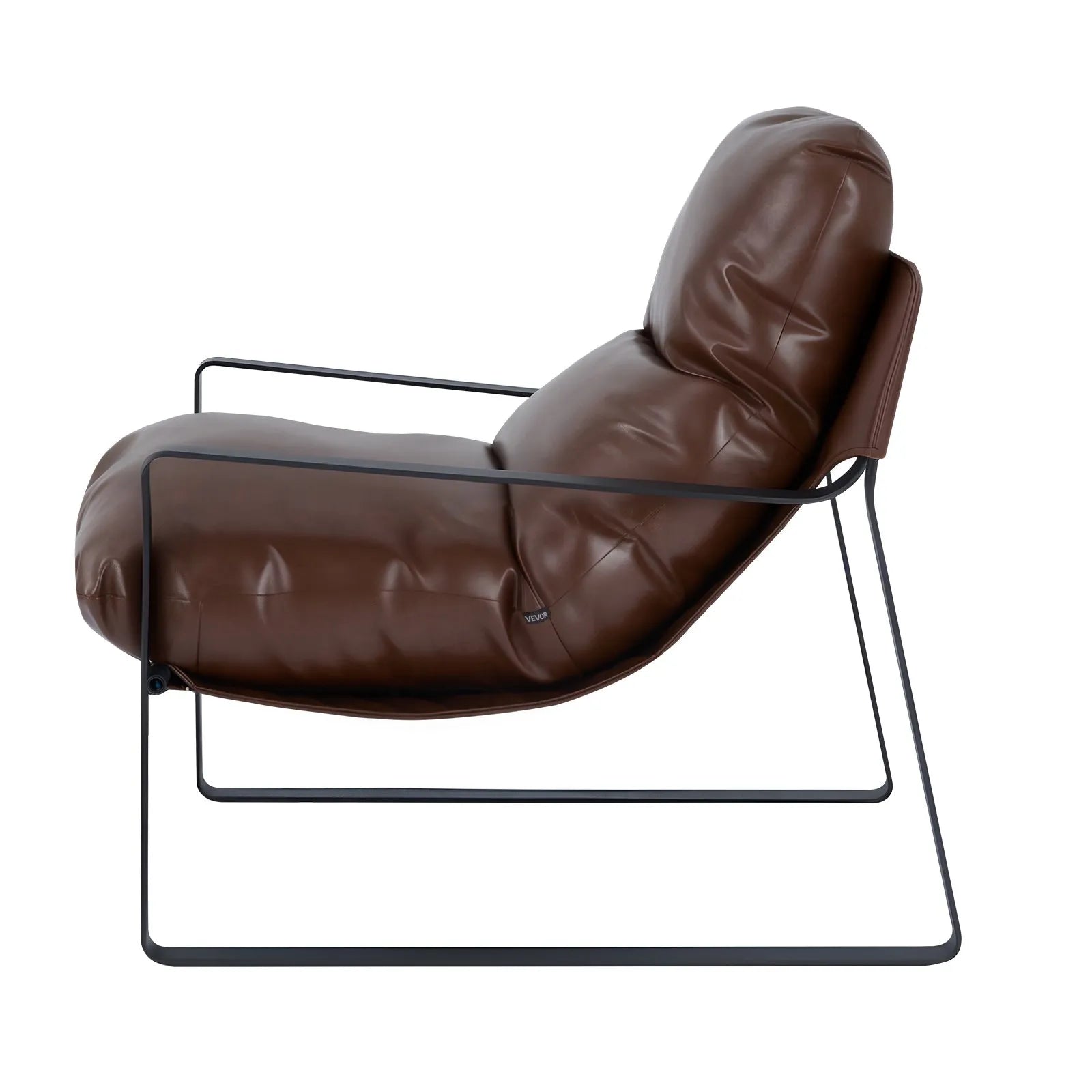 Modern Brown PU Leather Accent Chair Upholstered Armchair with Metal Frame Cushion Lounge Chair