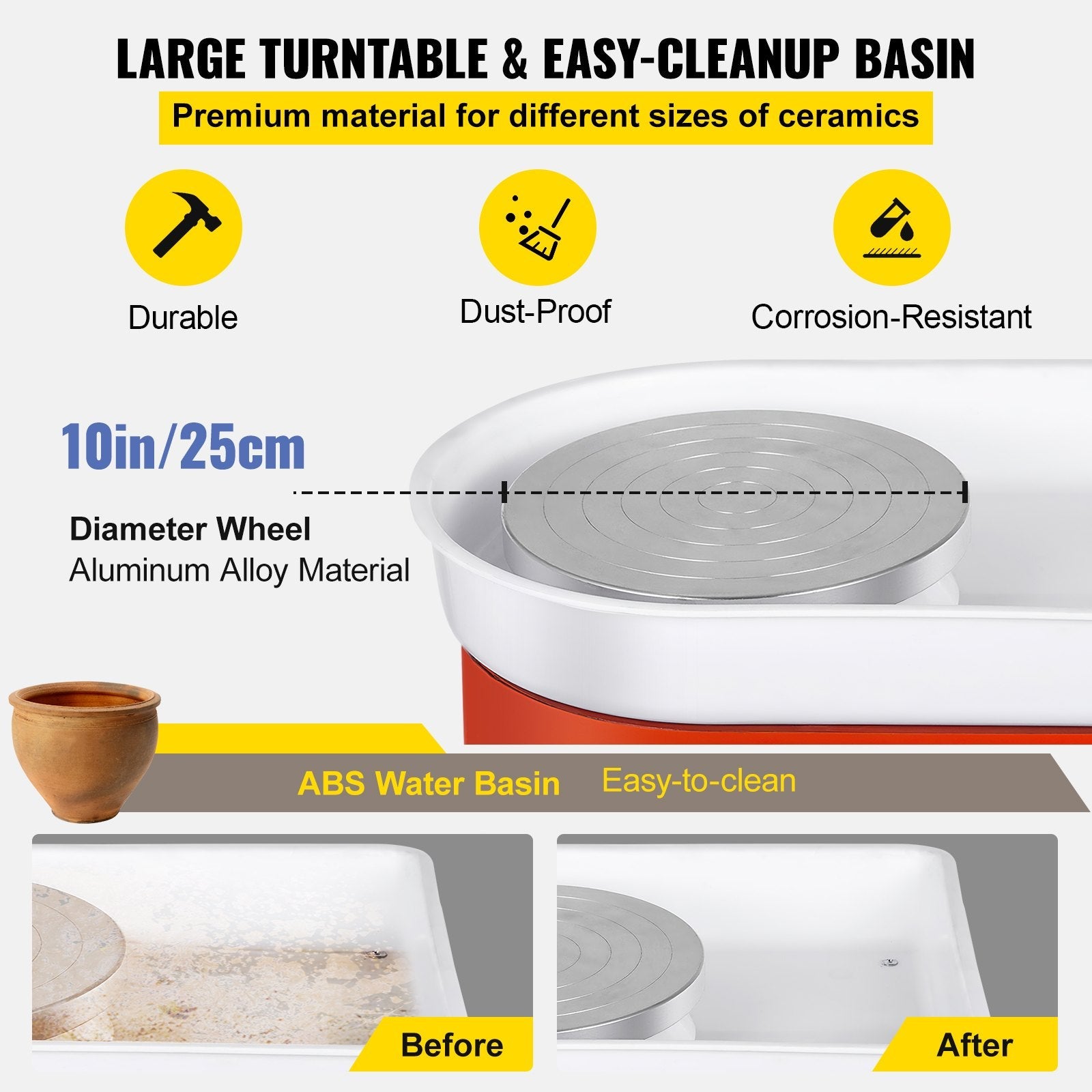 VEVOR Pottery Wheel 25cm Pottery Forming Machine with ABS Basin Electric Pottery Wheel 280W 110V for Ceramic Work Clay Art Craft