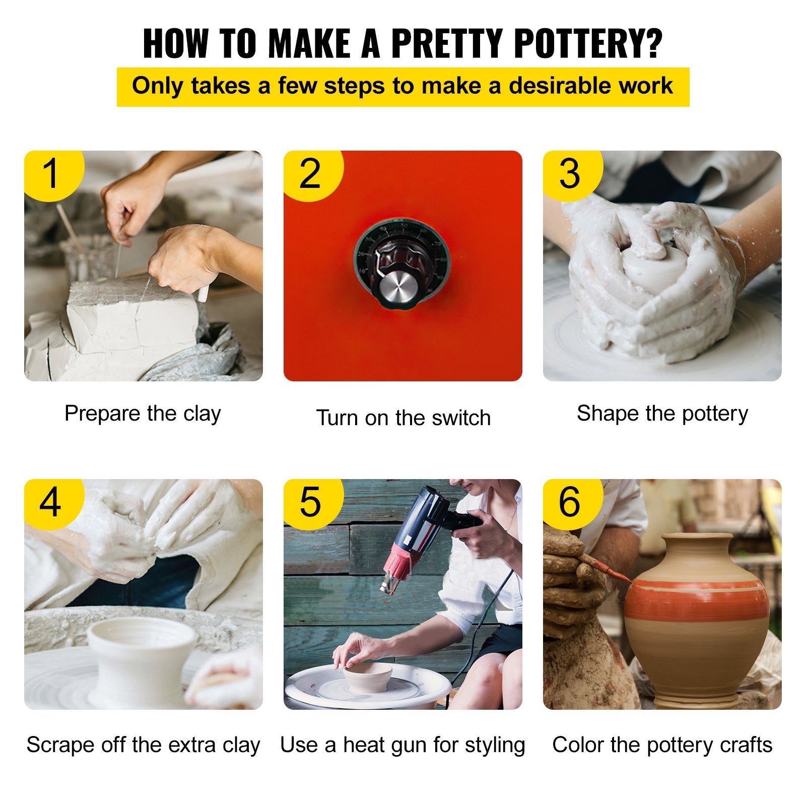 VEVOR Pottery Wheel 25cm Pottery Forming Machine with ABS Basin Electric Pottery Wheel 280W 110V for Ceramic Work Clay Art Craft