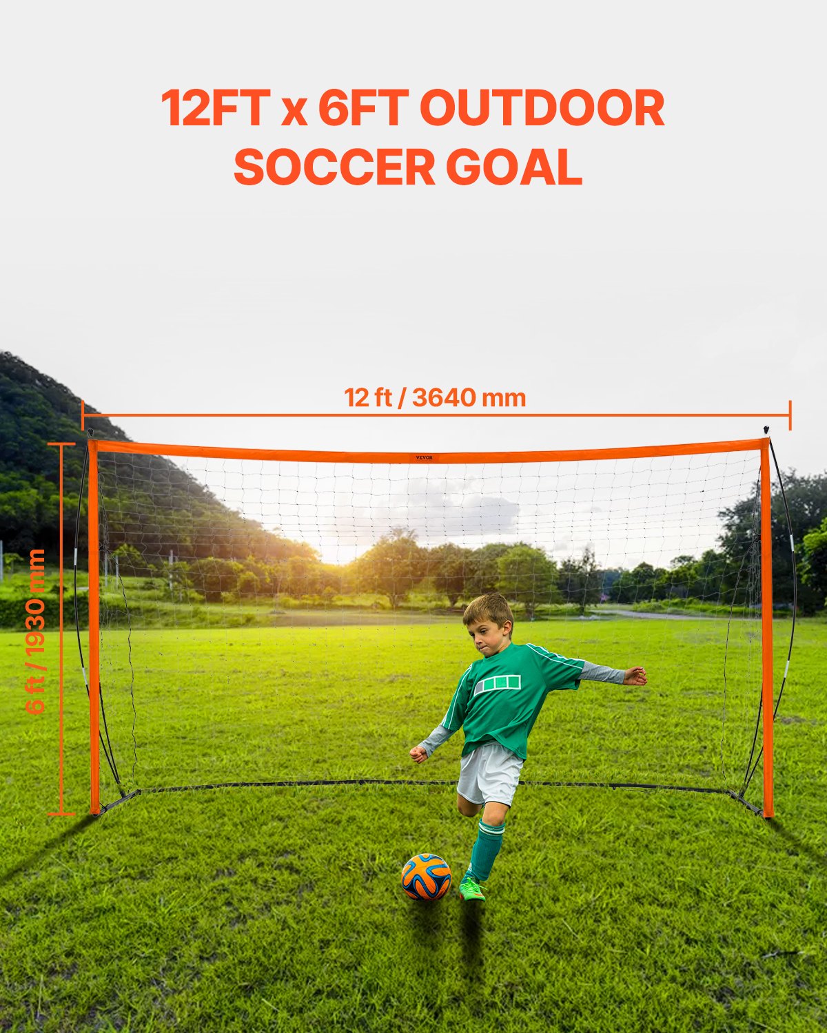 VEVOR 12x6 ft Portable Soccer Goal Kids Soccer Net Carry Bag Backyard Training