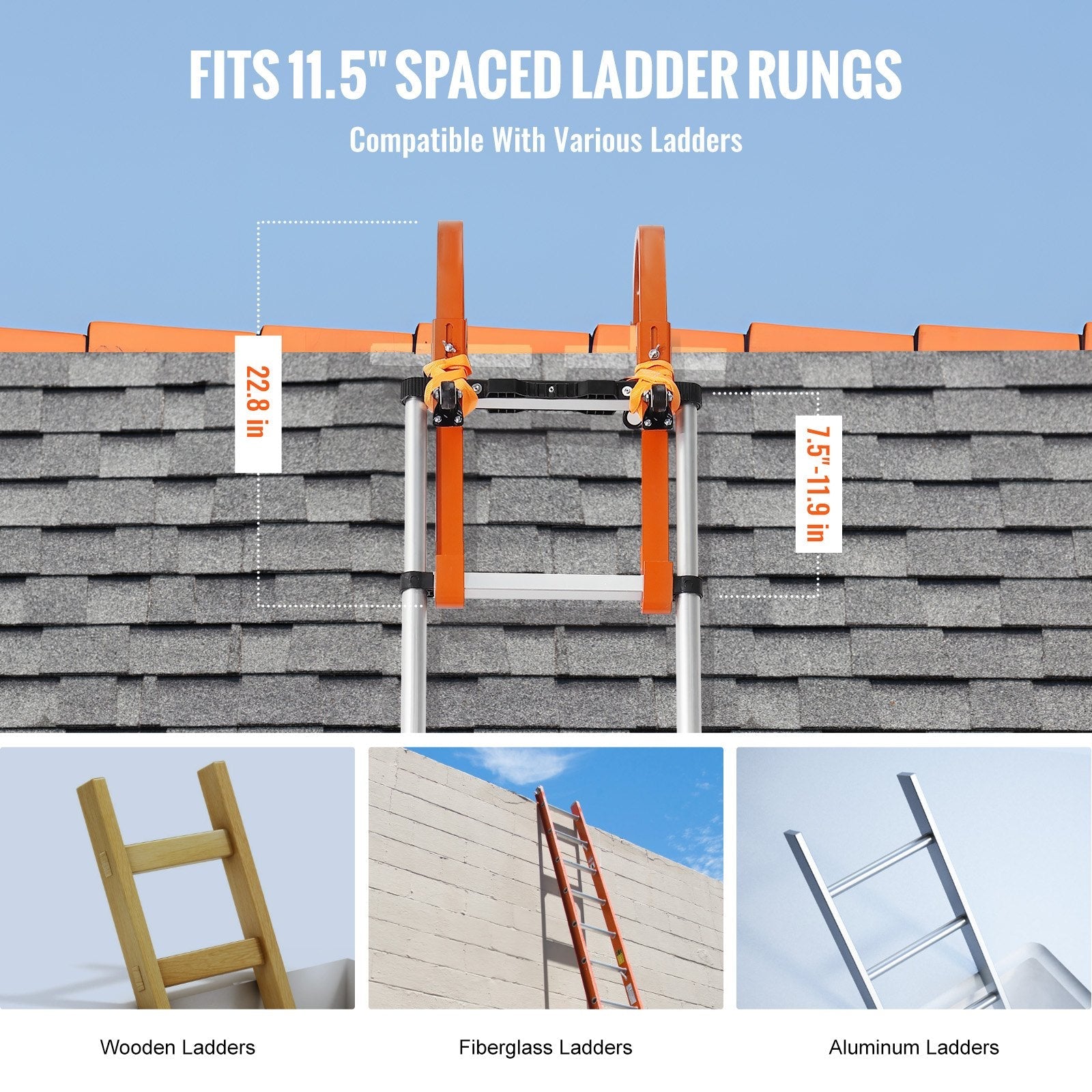 VEVOR Ladder Roof Hook Stabilizer 2 Pack with Wheel Rubber Grip T-Bar Steel